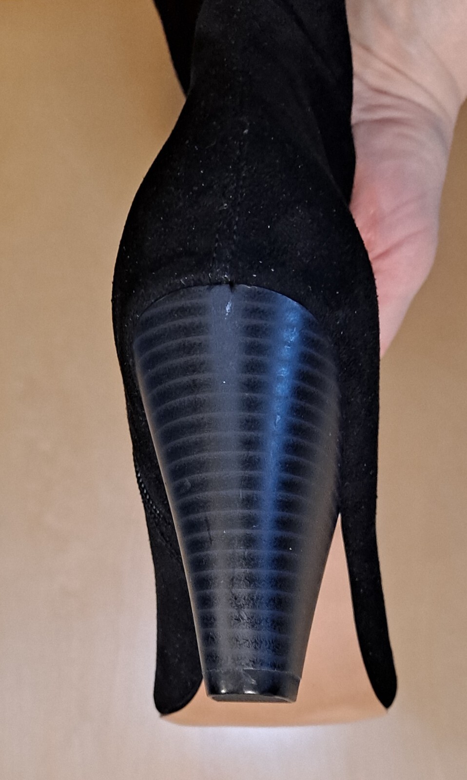 NWOT ASOS Black Faux Suede Above Knee Cone Heel Skinny Zip Up Boots Size 8.5