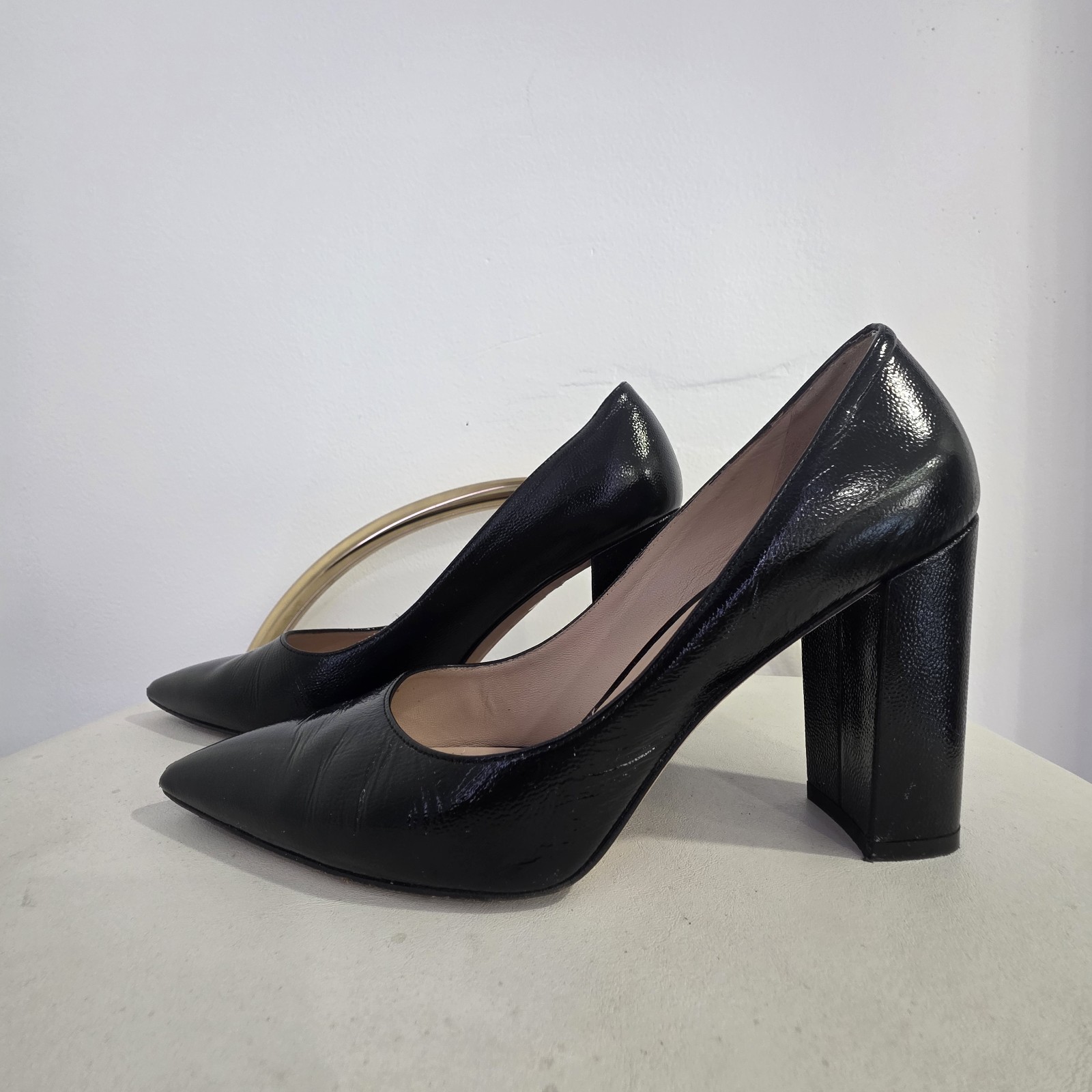 Stuart Weitzman Power Block 75 Patent Leather Classic Block Heel 7.5 M