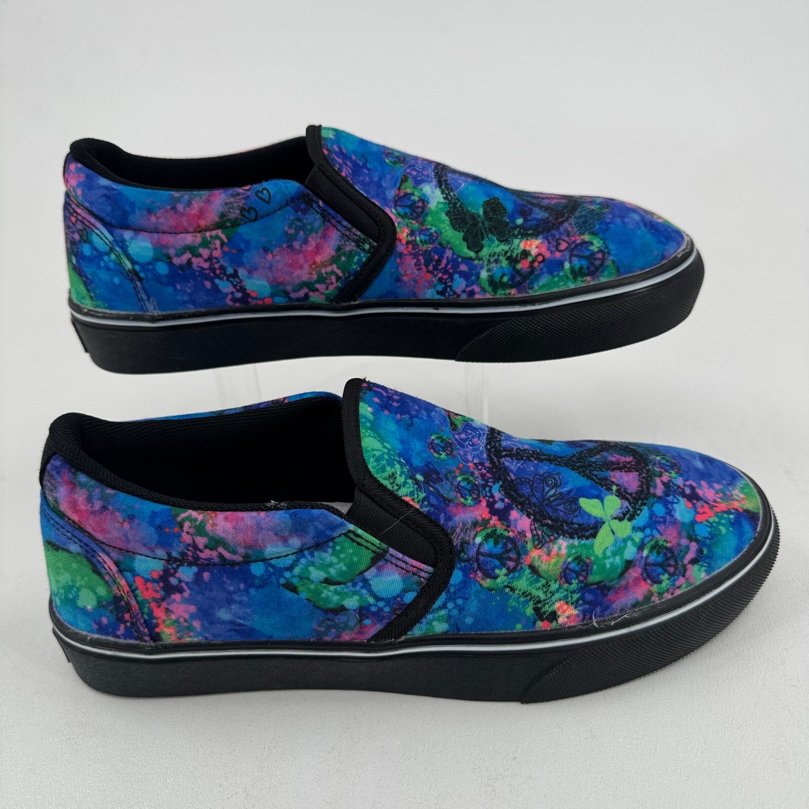 Yes We Vibe Shoes UNISEX Multicolor Peace Sign Slip On Sneakers MENS 7 WOMENS 9