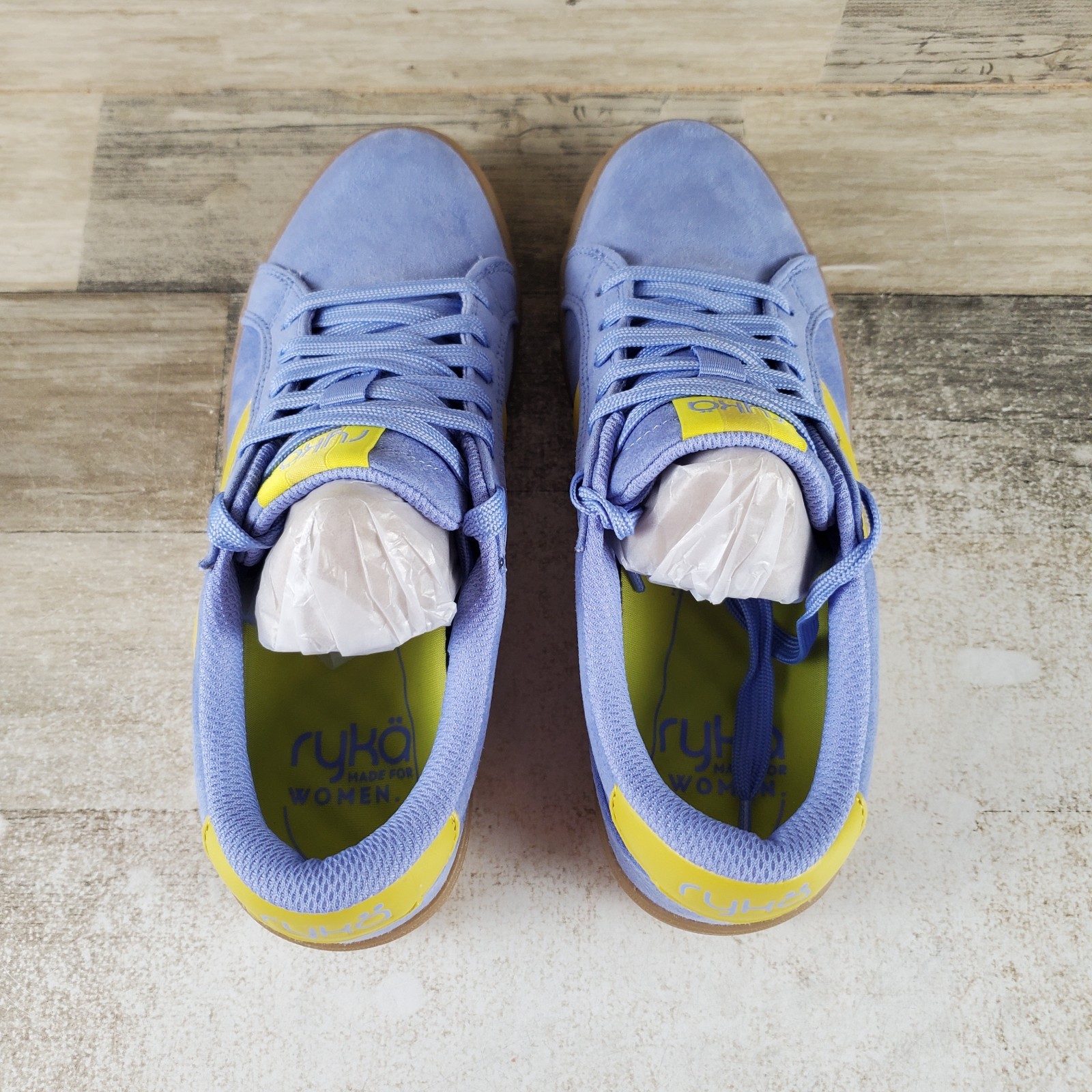 Ryka Viv Next Womens Shoes Sz 6.5 M Running Blue Yellow Suede Lace Up Sneakers