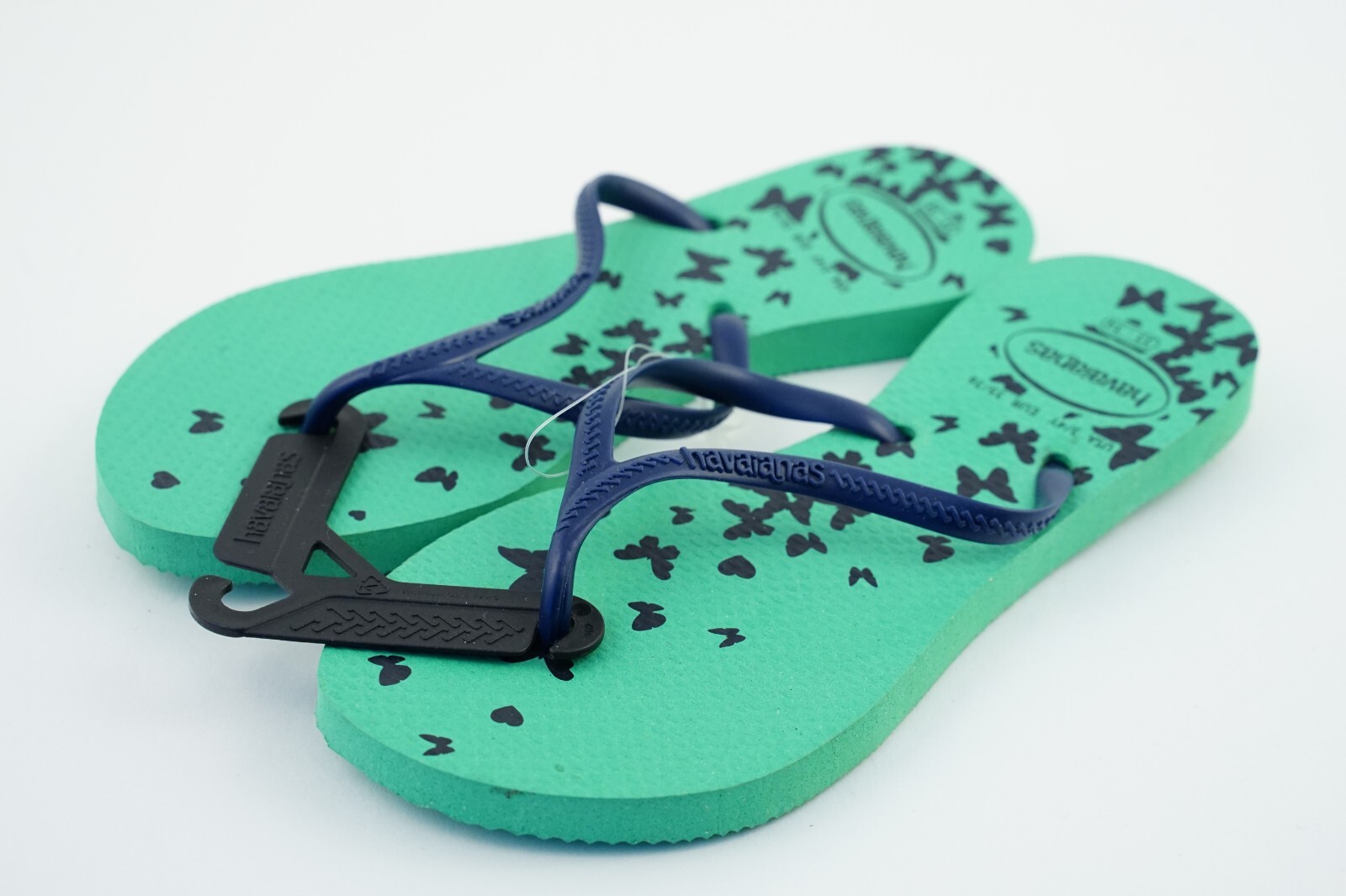 Blue/Green Butterfly Thin Straps Havaianas USA 3/4Y Sandals EUR 35/36 (33/34)