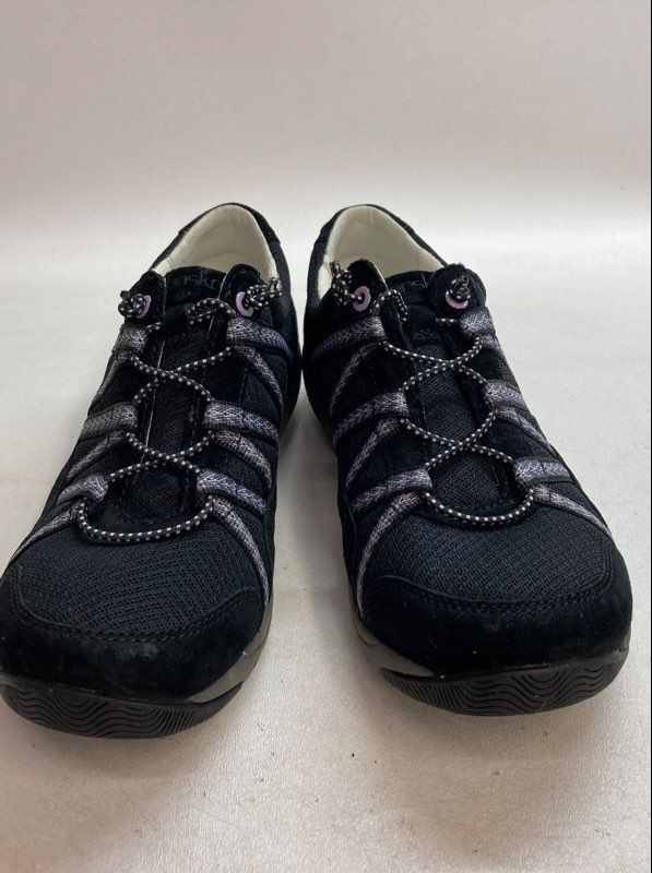 Dansko Patti Black Leather Fabric Bungee Walking Shoes Womens Size 37
