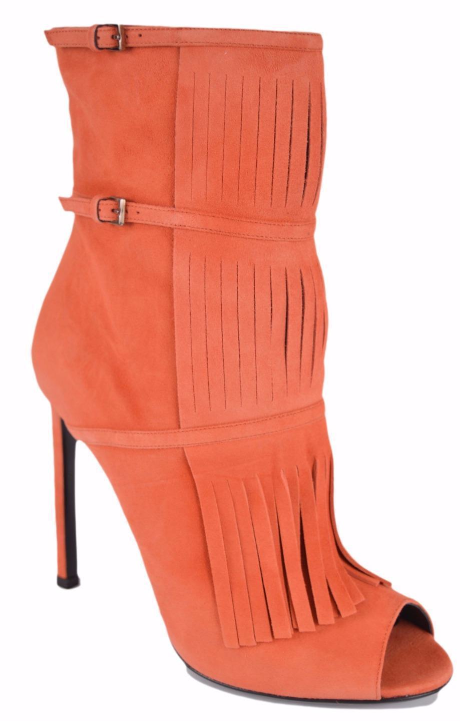 GUCCI BECKY ORANGE LOGO ZIPPER FRINGE OPEN ANKLE BOOTS 37 38 38.5 I LOVE SHOES