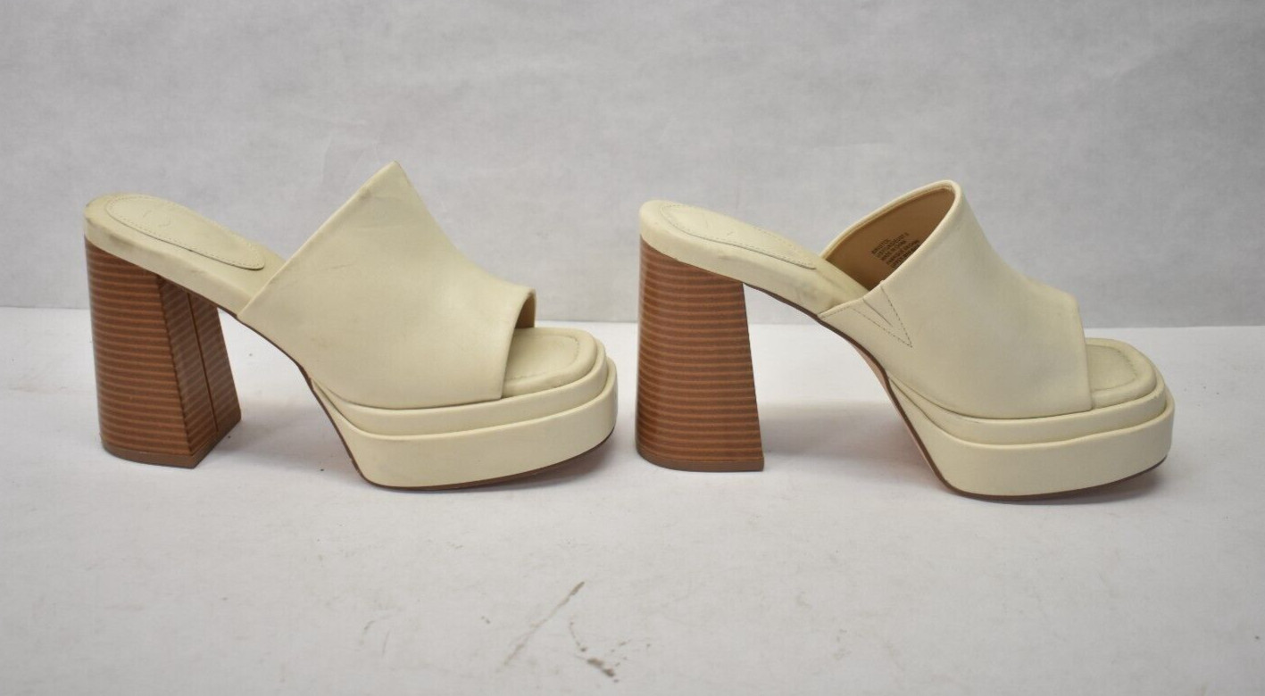 JustFab Bristol Block Heeled Sandal Birch White/Brown Stack Womens Size 7
