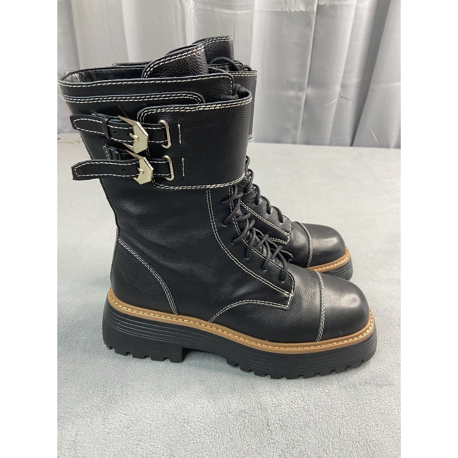Vince Camuto Boots Womens 8.5 Black Monchia Goth Combat Biker Punk Leather Punk