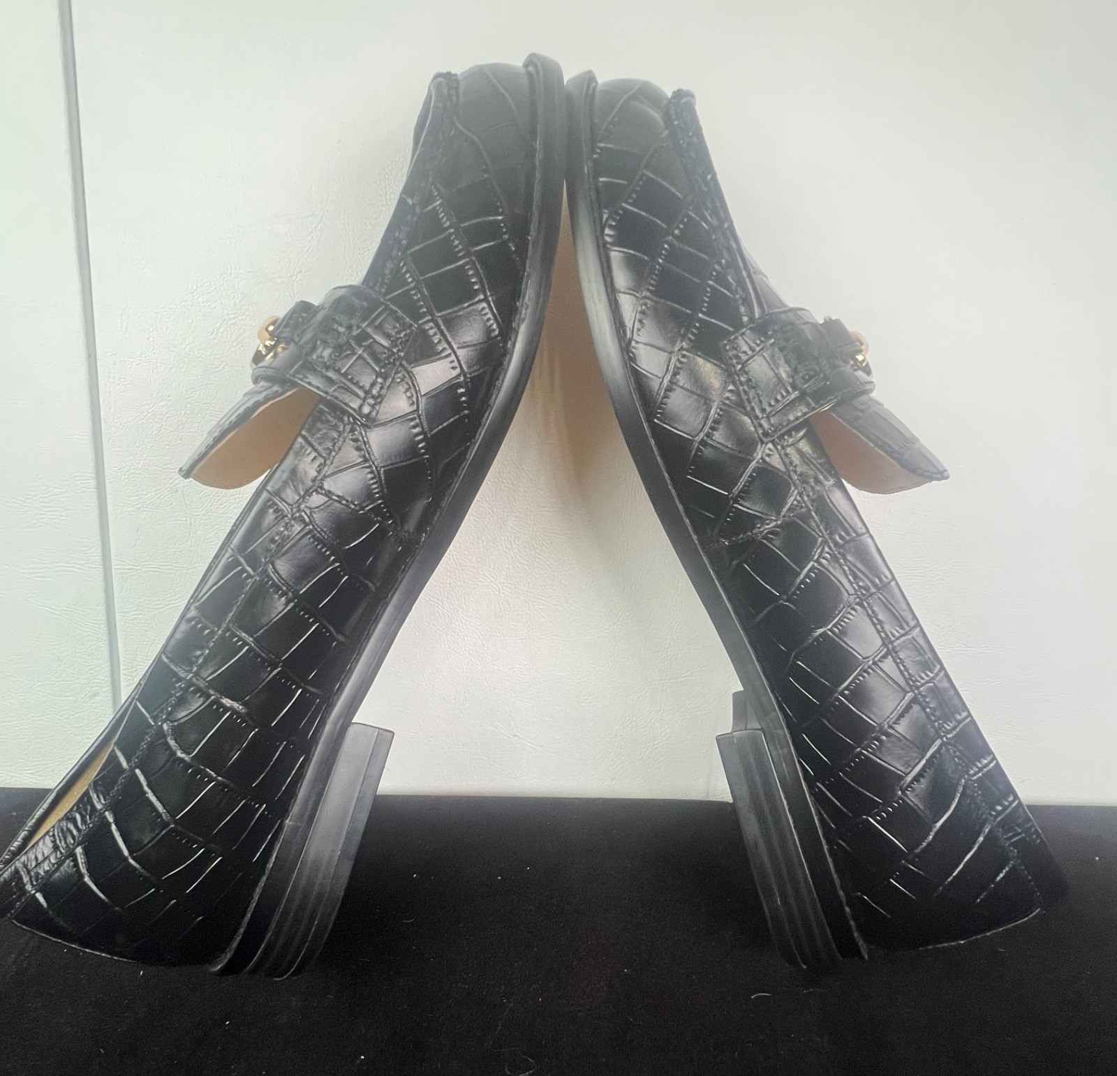 Weekend Horsebit Croco Loafers Ann Taylor Embossed Leather Loafers women size 11