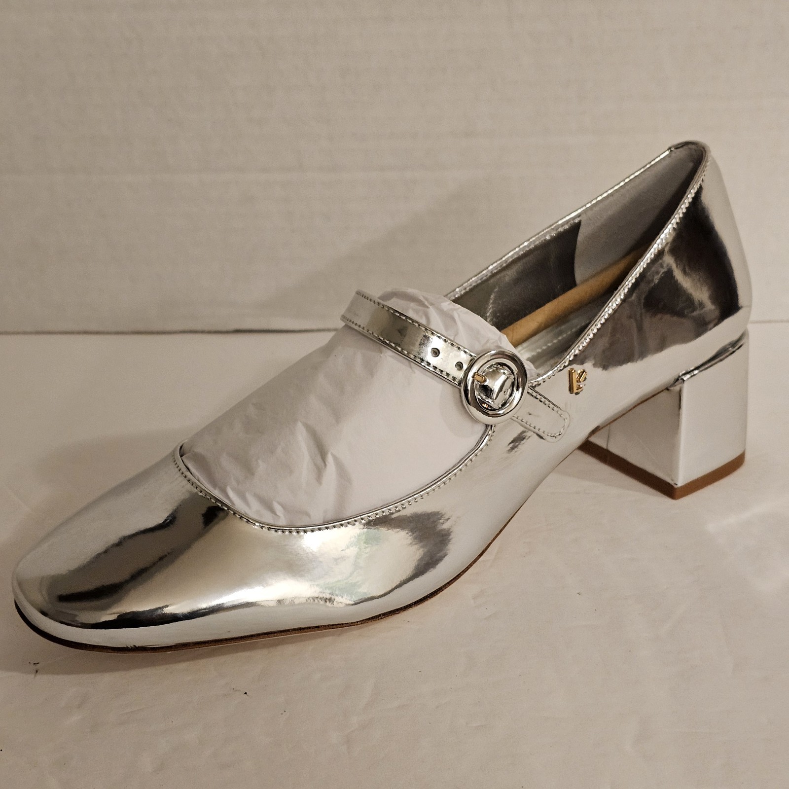 Larroude Blair Block Pump Mary Jane Women’s Mirror Silver Specchio Size 7