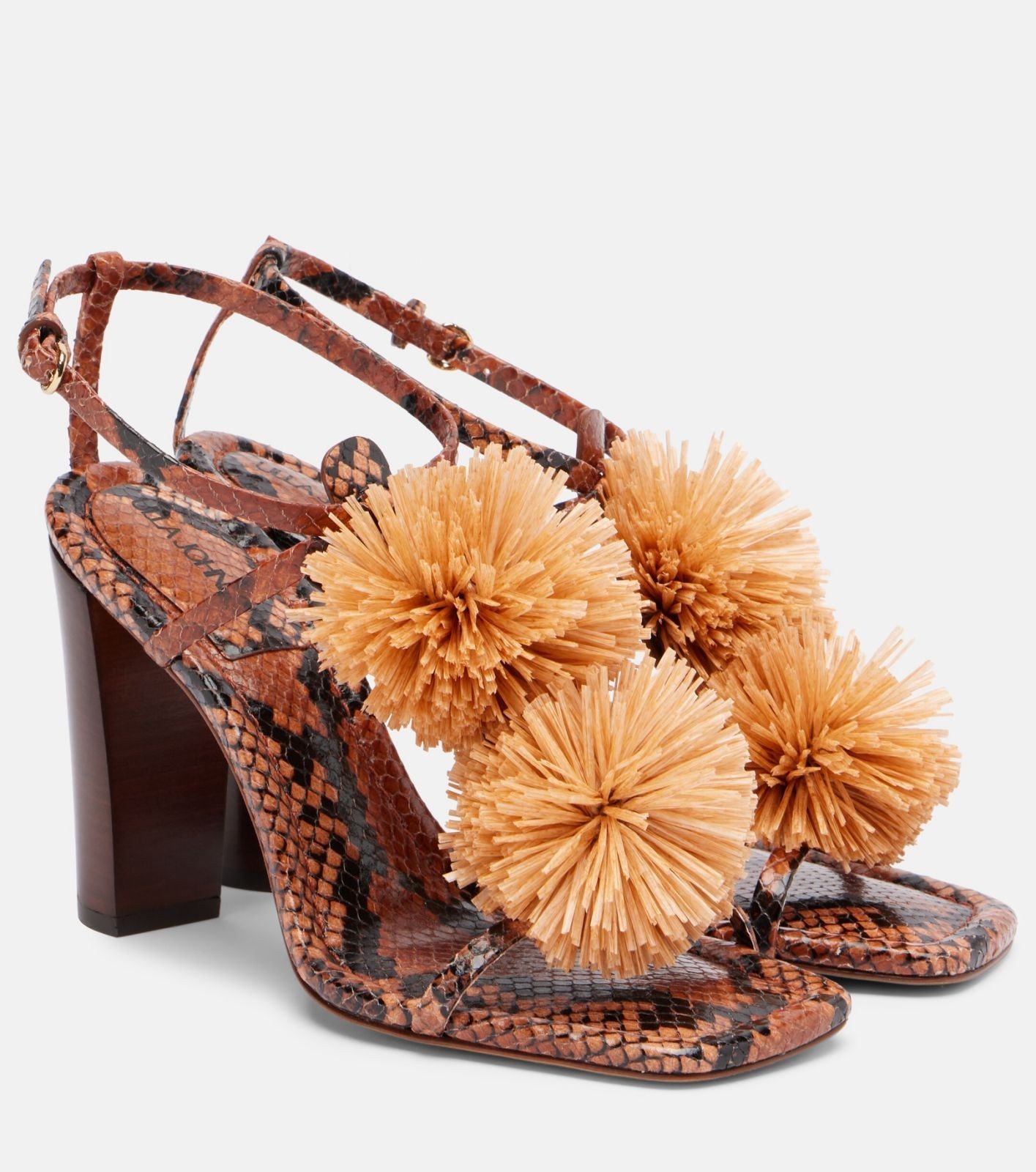 Ulla Johnson Isolde Python Raffia Pom Pom Sandals Heels NIB Size US9 (39)