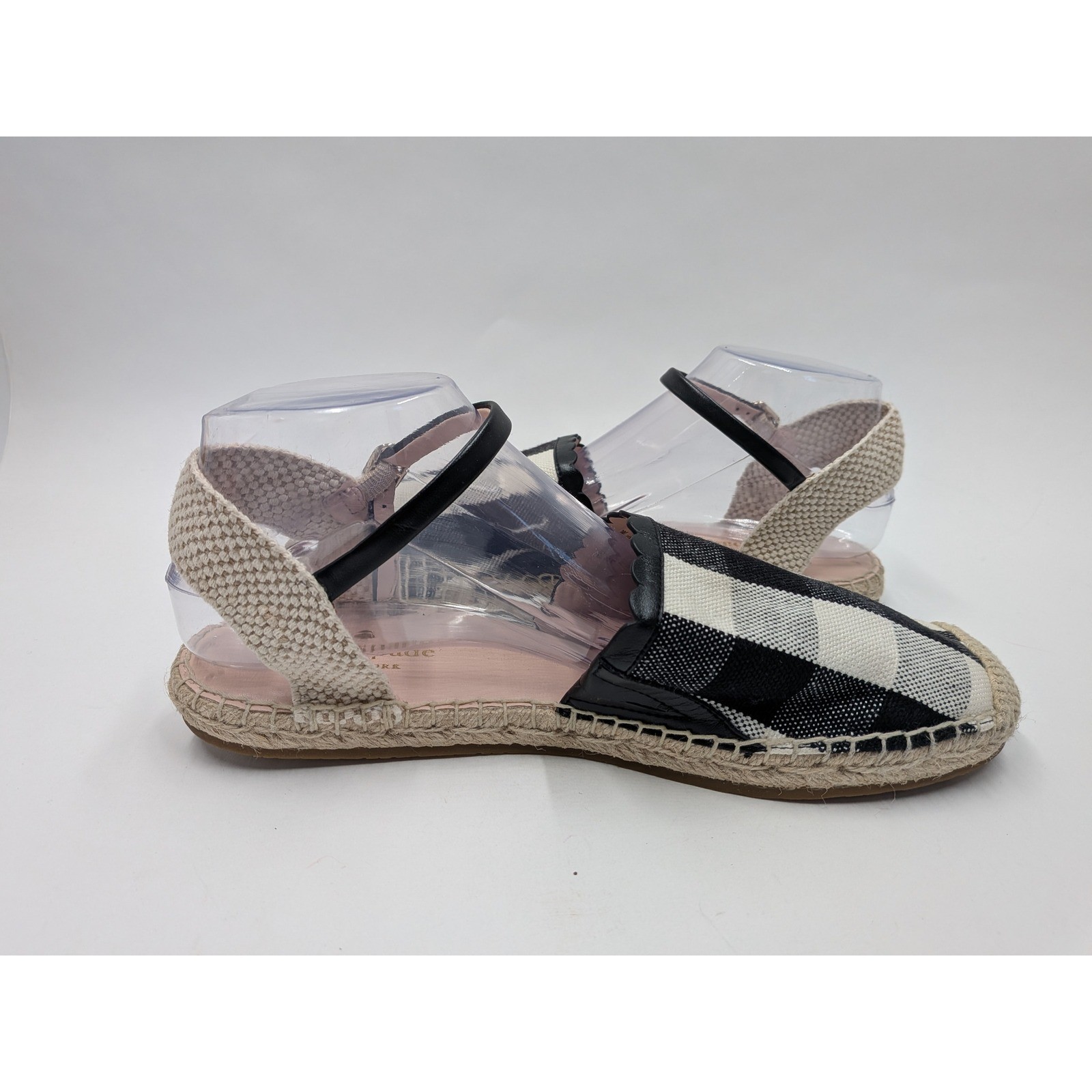 Kate Spade Bonnie Espadrille Sandals Women 10B Black White Gingham Buckle Strap