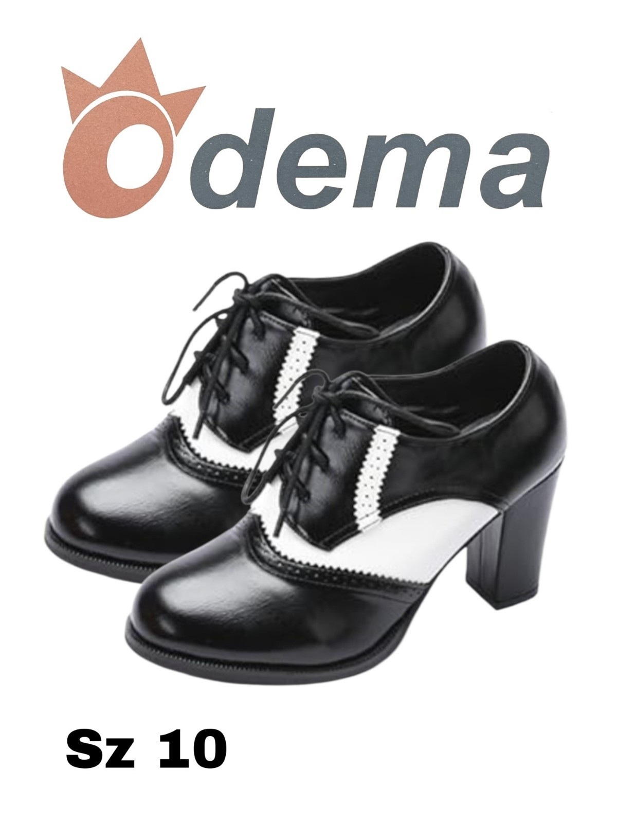 Odema Womens PU Leather Oxfords Brogue Wingtip Lace Up Dress Shoes Chunky Heel