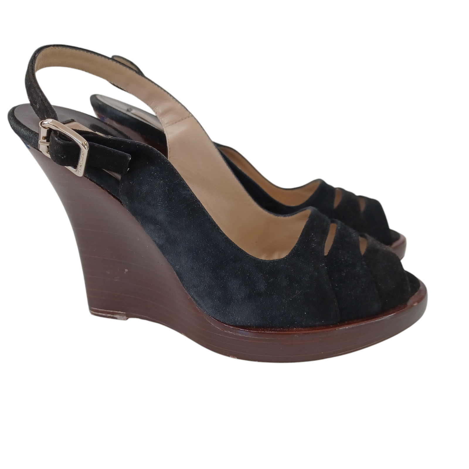 Michael Kors Black Suede Wedge Womens US 7.5 M Heels Retro Look Made In Italy
