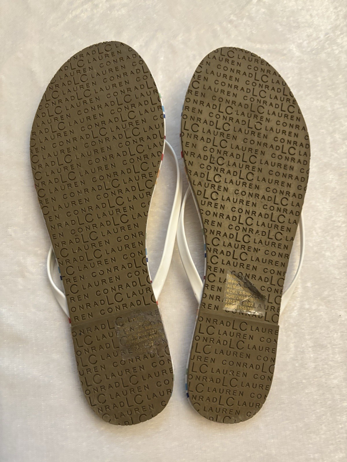 LC Lauren Conrad White-Strap Multicolor Stripe Flip Flop Sandals