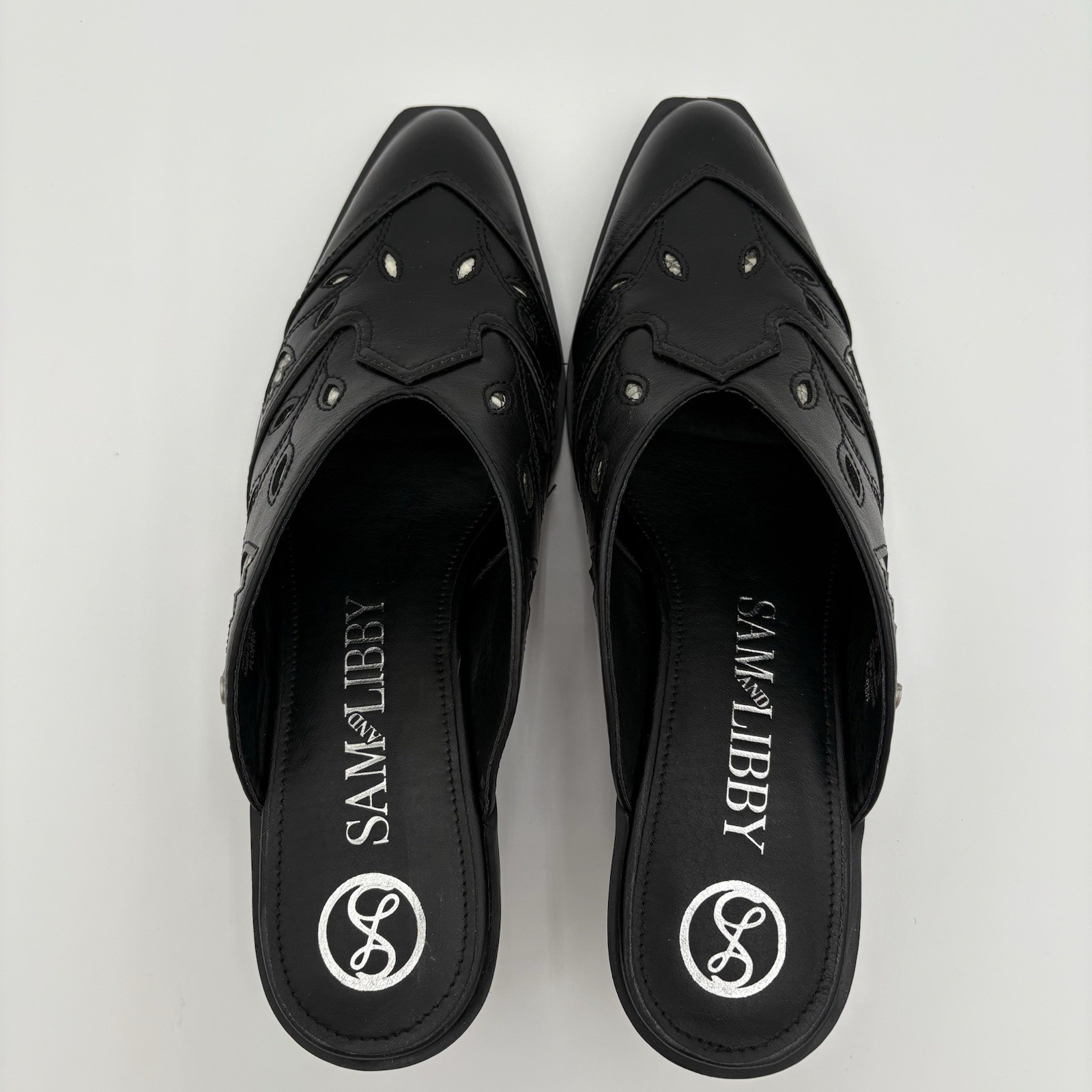 Sam & Libby Floren Black Western Mule Heels Women’s Size 7.5M Slip-On