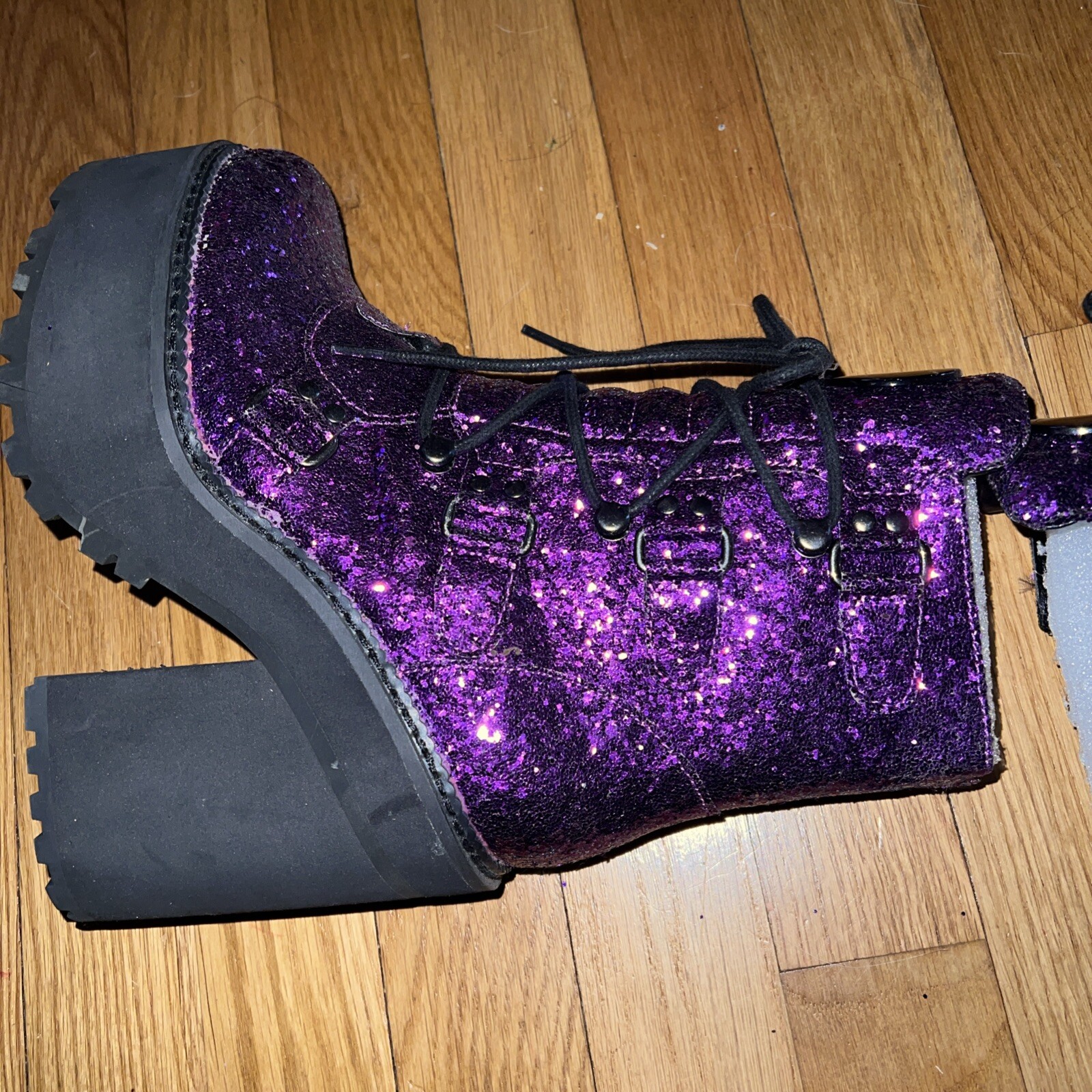 Killstar Platform Boots Heels Size 5 Glitter Purple Cosplay Goth Halloween NWOB