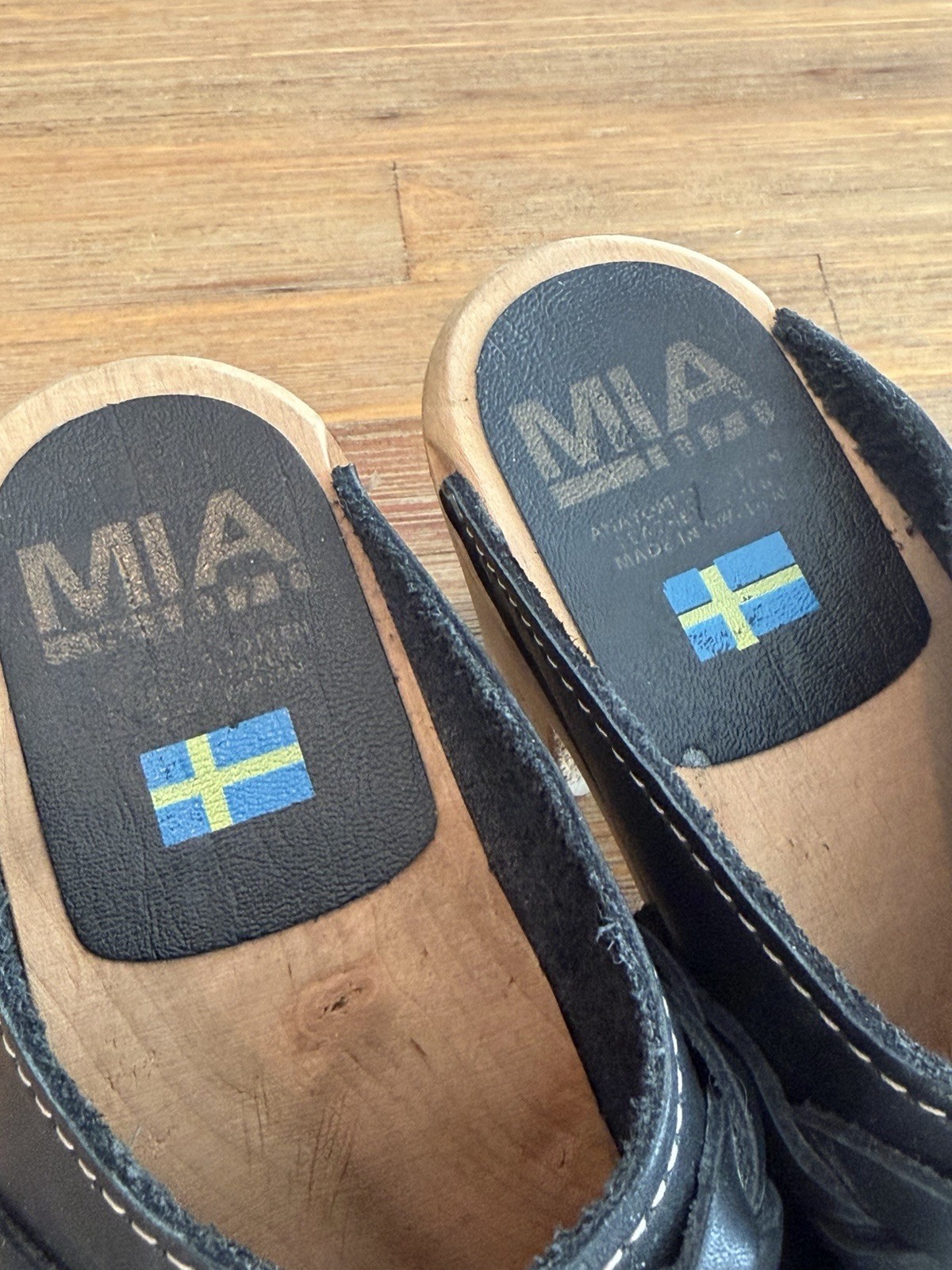 MIA Elsa Swedish Clogs Black Leather Wooden Platform Mules Womens 37 EU – 7 US
