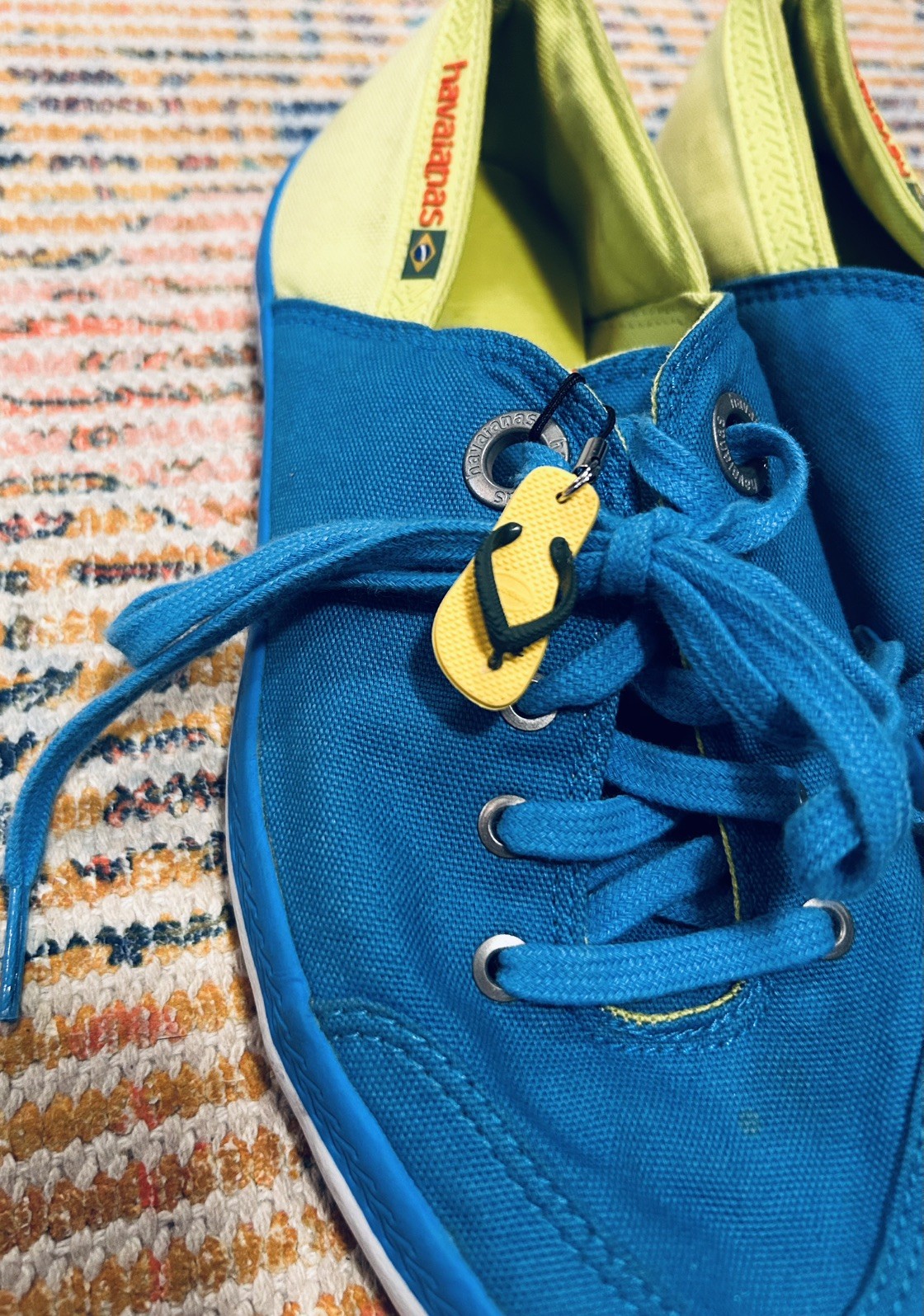 Havaianas Lace Up Beach Sneaker Flat size 9W/ 8M Canvas Shoes Blue/Green