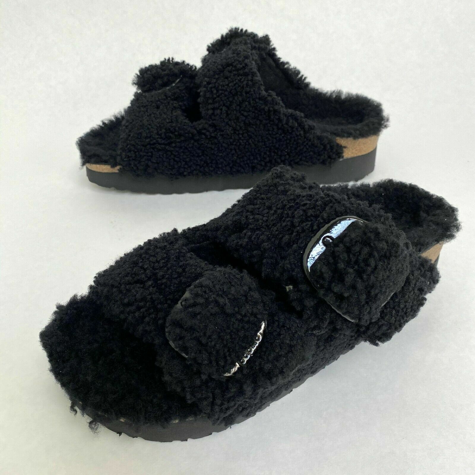 New w/o Box Birkenstock Arizona Papillio Big Buckle Teddy Black Narrow -Sizes