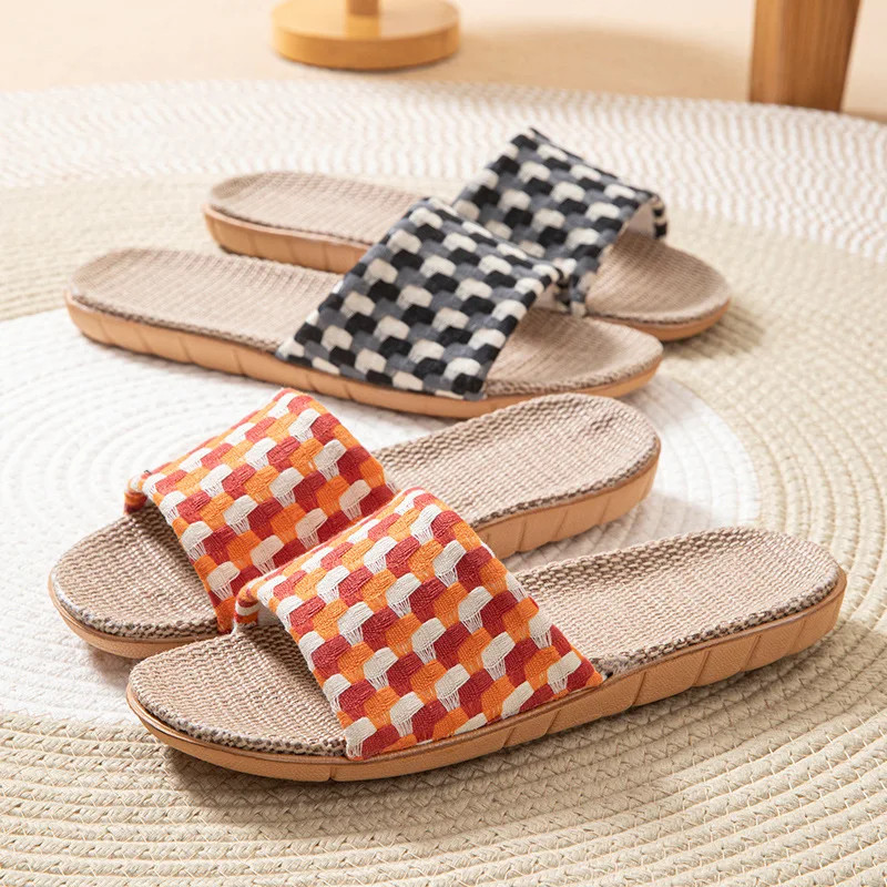 Summer Slippers for Women Home Linen Fabric Trend Designer Shoes Ladies Elegant