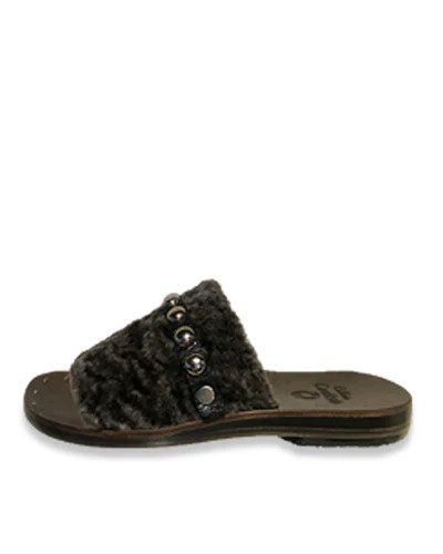 $440 Calleen Cordero SNOWTOP Sz 6 Brown Shearling Leather Stud Bare Slide Sandal