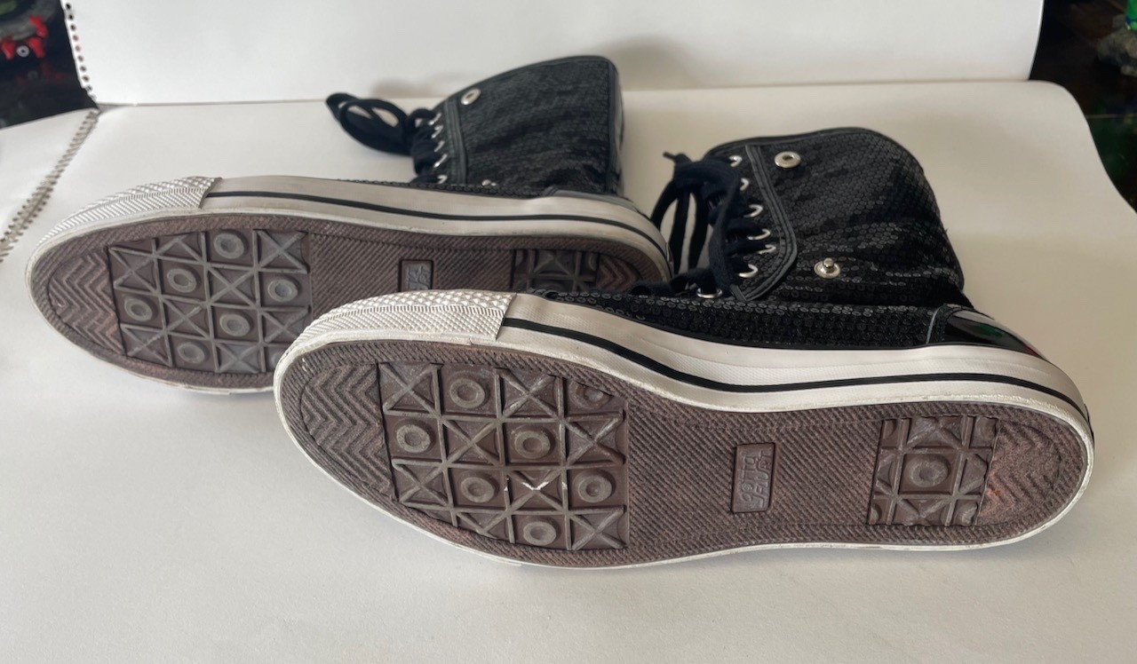 Double Platinum Destiny Sequin Sneakers by GOTTA FLURT top also folds down 8.5