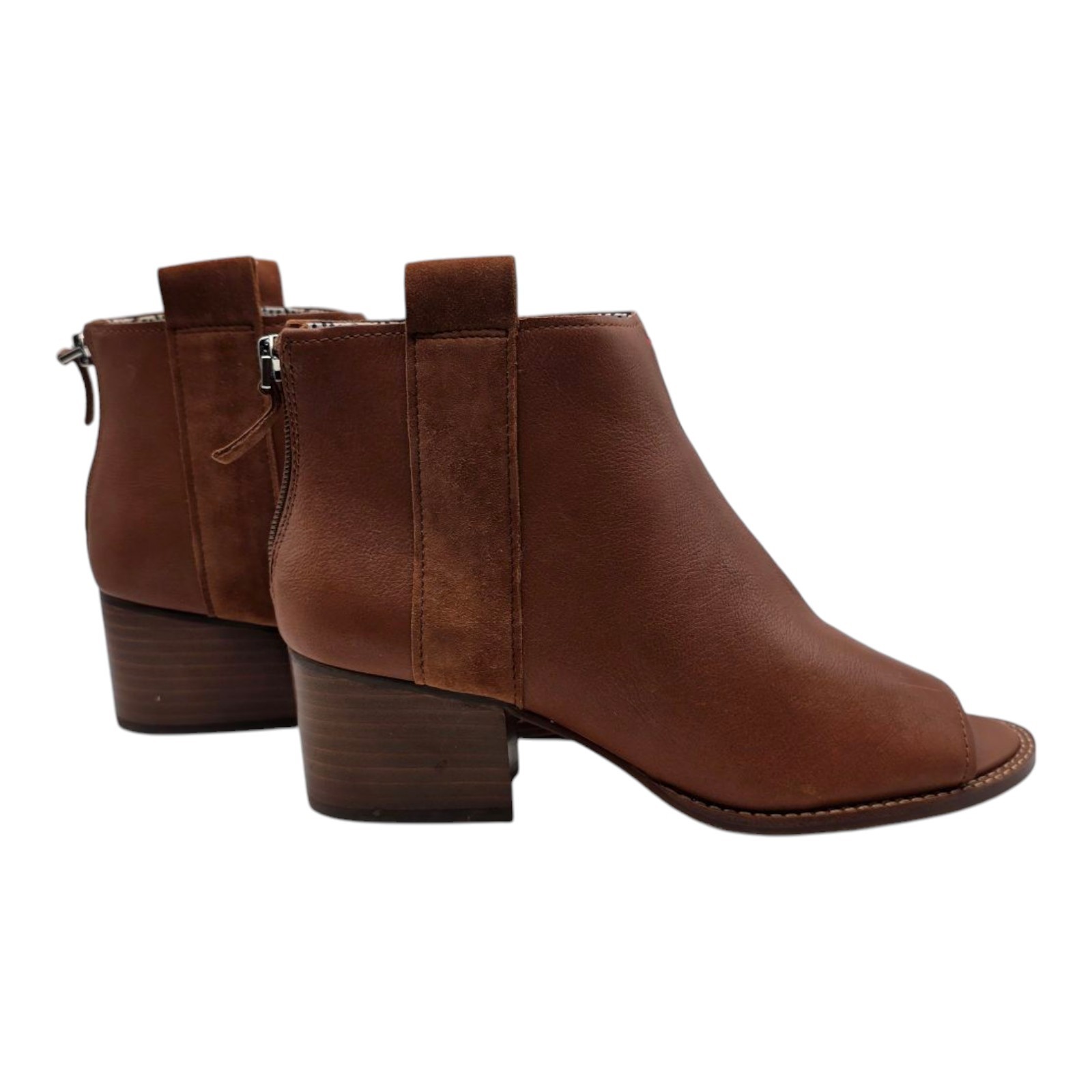 ED Ellen Degeneres Taromi Peep Toe Cognac Leather Ankle Boots Booties 8.5