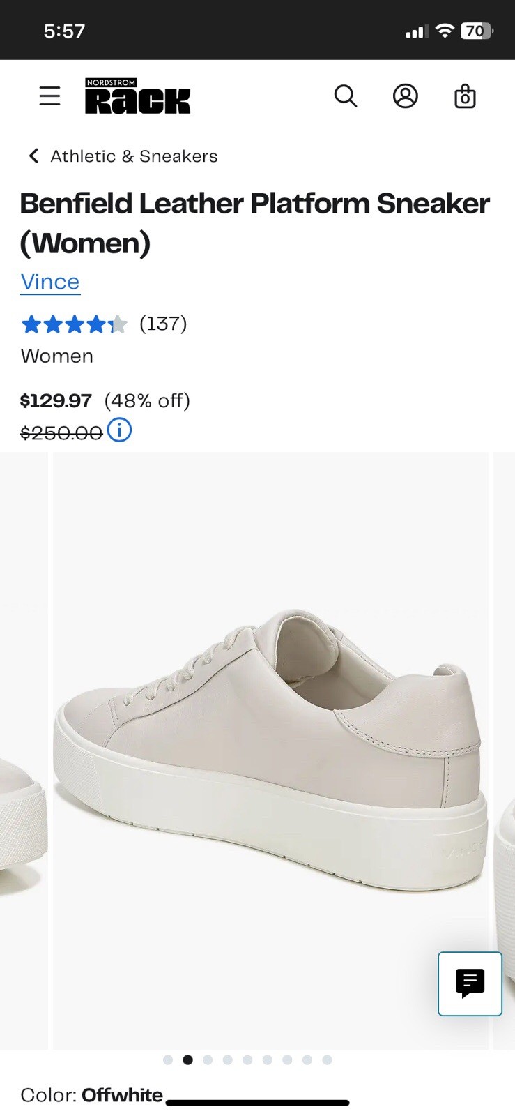 BENFIELD VINCE LEATHER PLATFORM SNEAKER WOMENS SIZE 9M OFFWHITE org. $130