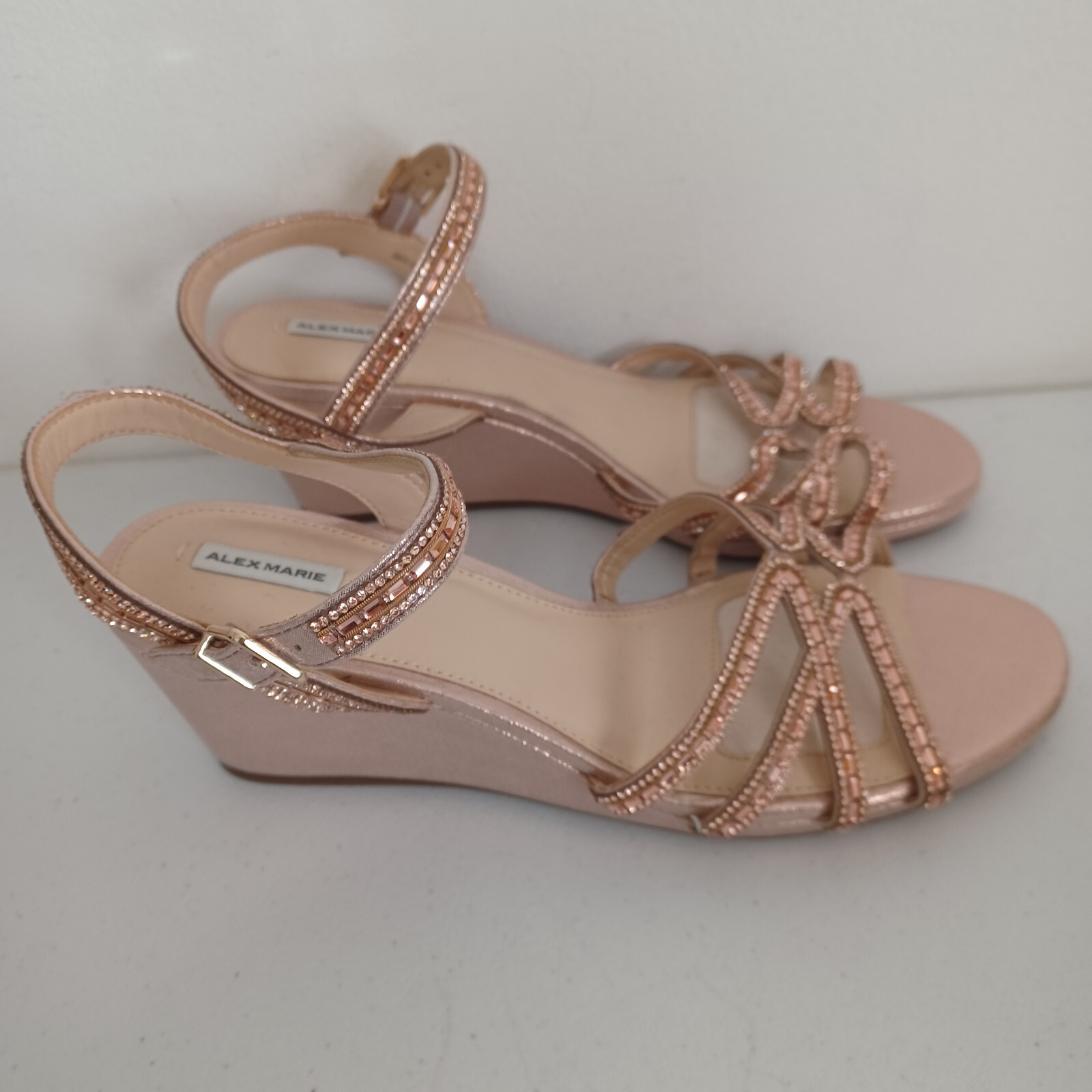 Alex Marie Gold Shimmer Wedges Heels Party Sandals Women’s Size 10M NEW
