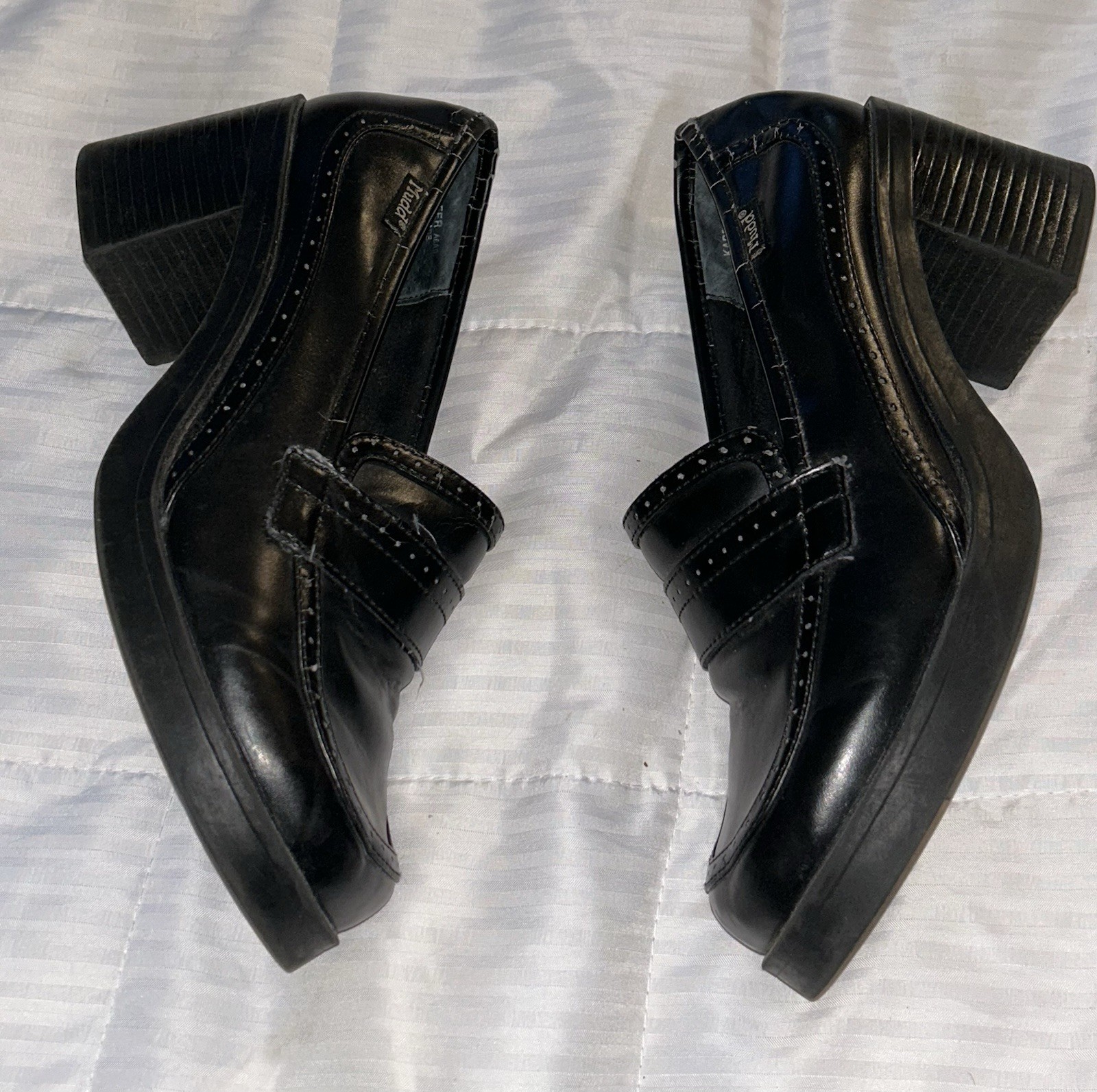 Vintage Mudd Y2K Black Chunky Block Heel Platform Loafer Shoes Size 9.5 90’s