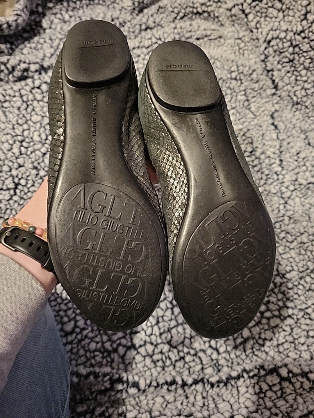 AGTL Attilio Giusti Leombruni Black Leather Ballet Flats Chain Toe Size 36 USA 6