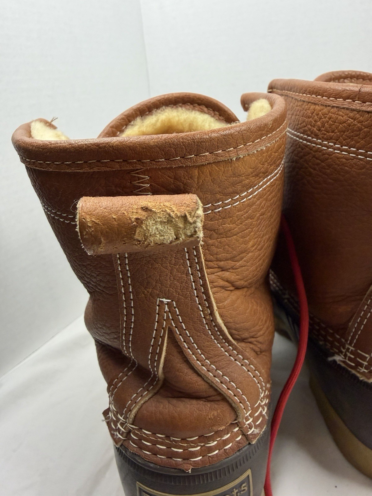 L.L.Bean Bean Boots Shearling Lined Brown Leather Duck Boots Made In Maine