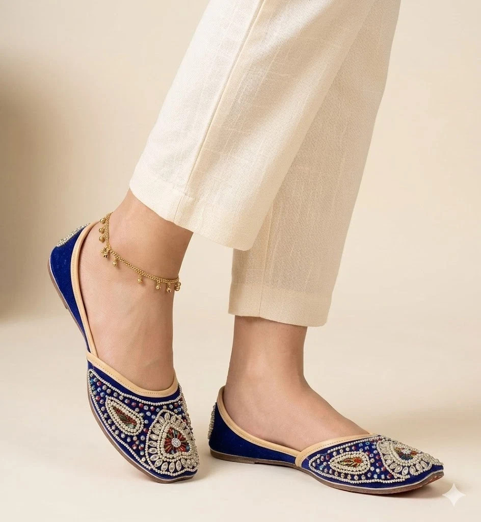 Women Shoes Indian Handmade Leather Green Mojaries Ballet-Flats Jutties US 6-11