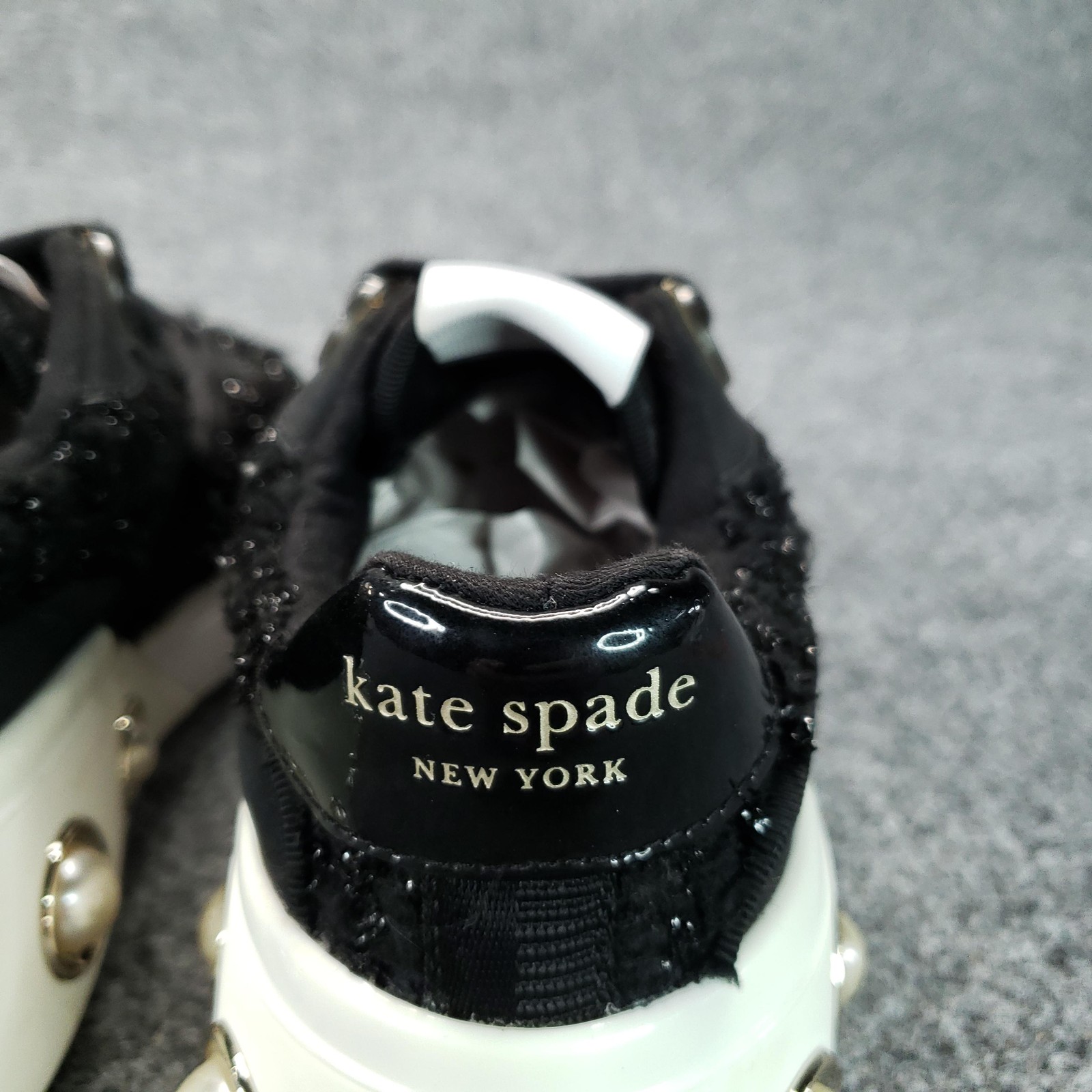 Kate Spade New York Cayman Shoes Womens Size 6 Black Sneaker Pearl Studded