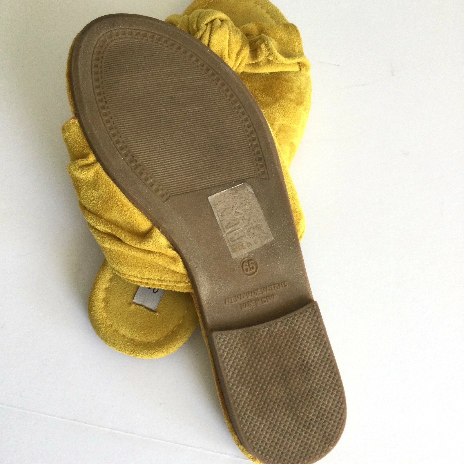 Mustard Yellow Women’s Summer Sandals Size 6.5 Slip On Faux Suede Flats