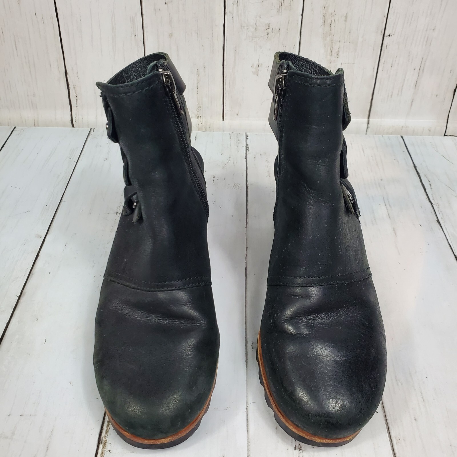 Sorel Addington Leather Strappy Back Block Heel Booties Women’s Size 6 Black