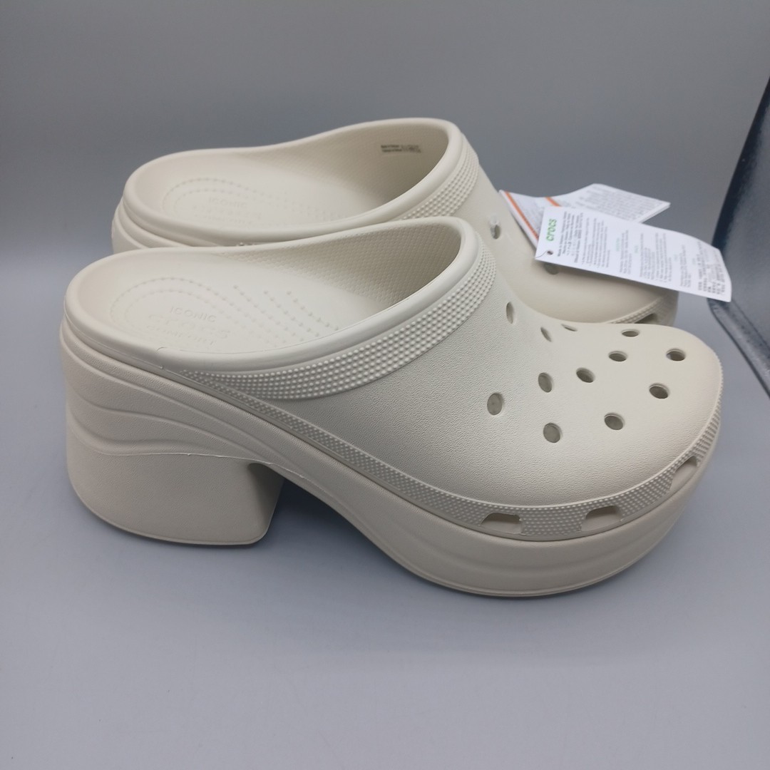 CROCS Siren Clog Platform High Heel Shoes Beige Logo Fun Women’s Sz 11 NEW