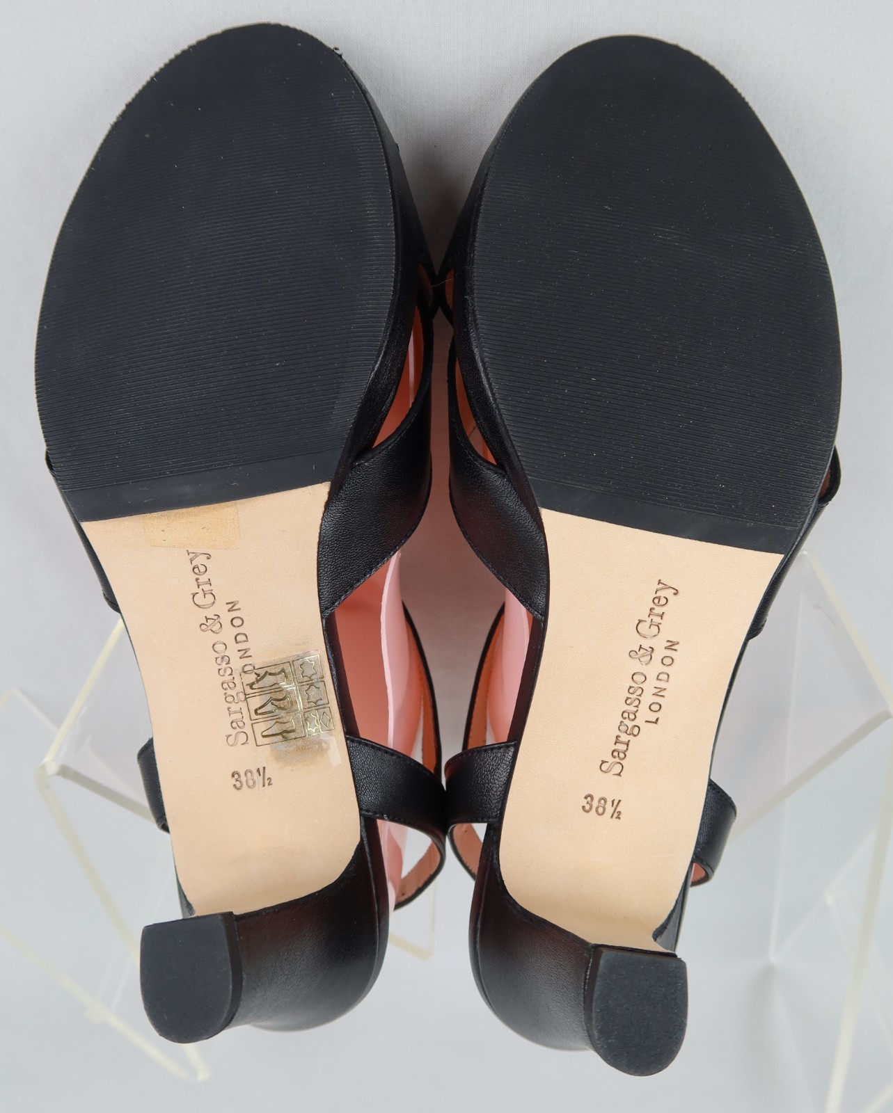 Sargasso & Grey Isabella Black Leather Sandals Sz 38.5 US 7.5 Extra Wide
