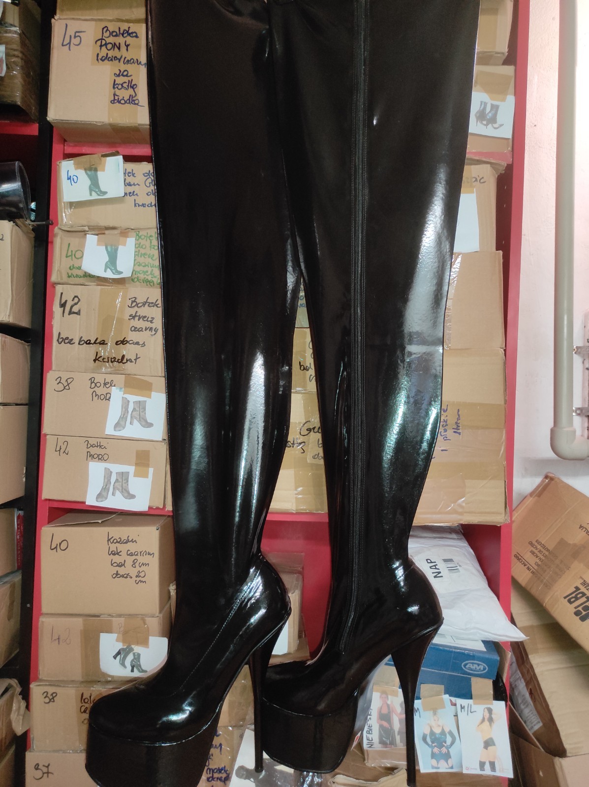 Unisex rubber boots over the knee many colours heel 20 cm platform 8 cm Poland