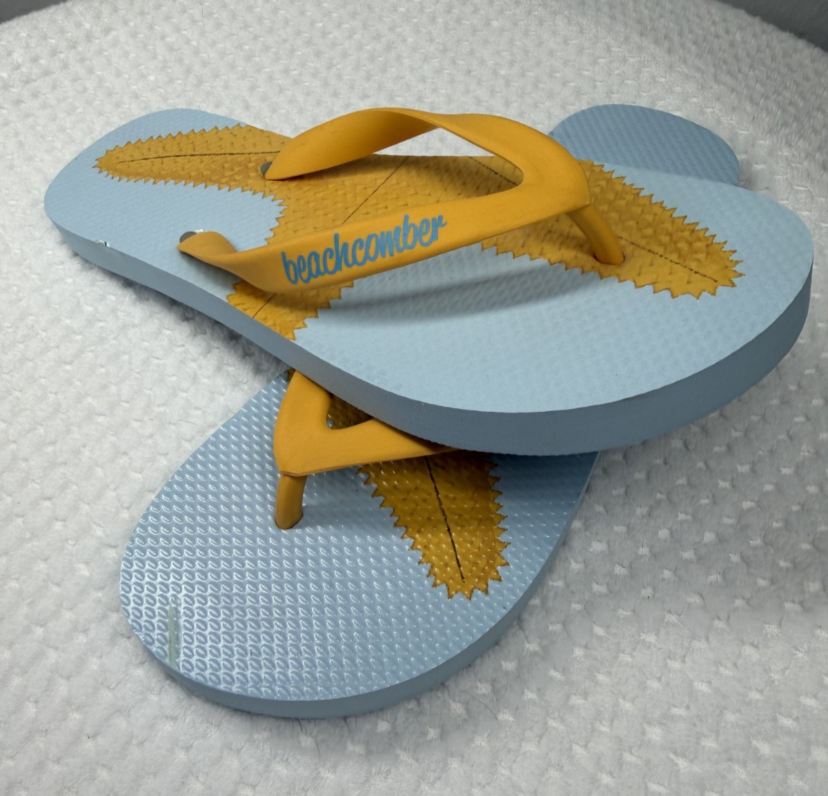 Beachcomber: blue & yellow flip flop starfish size 8