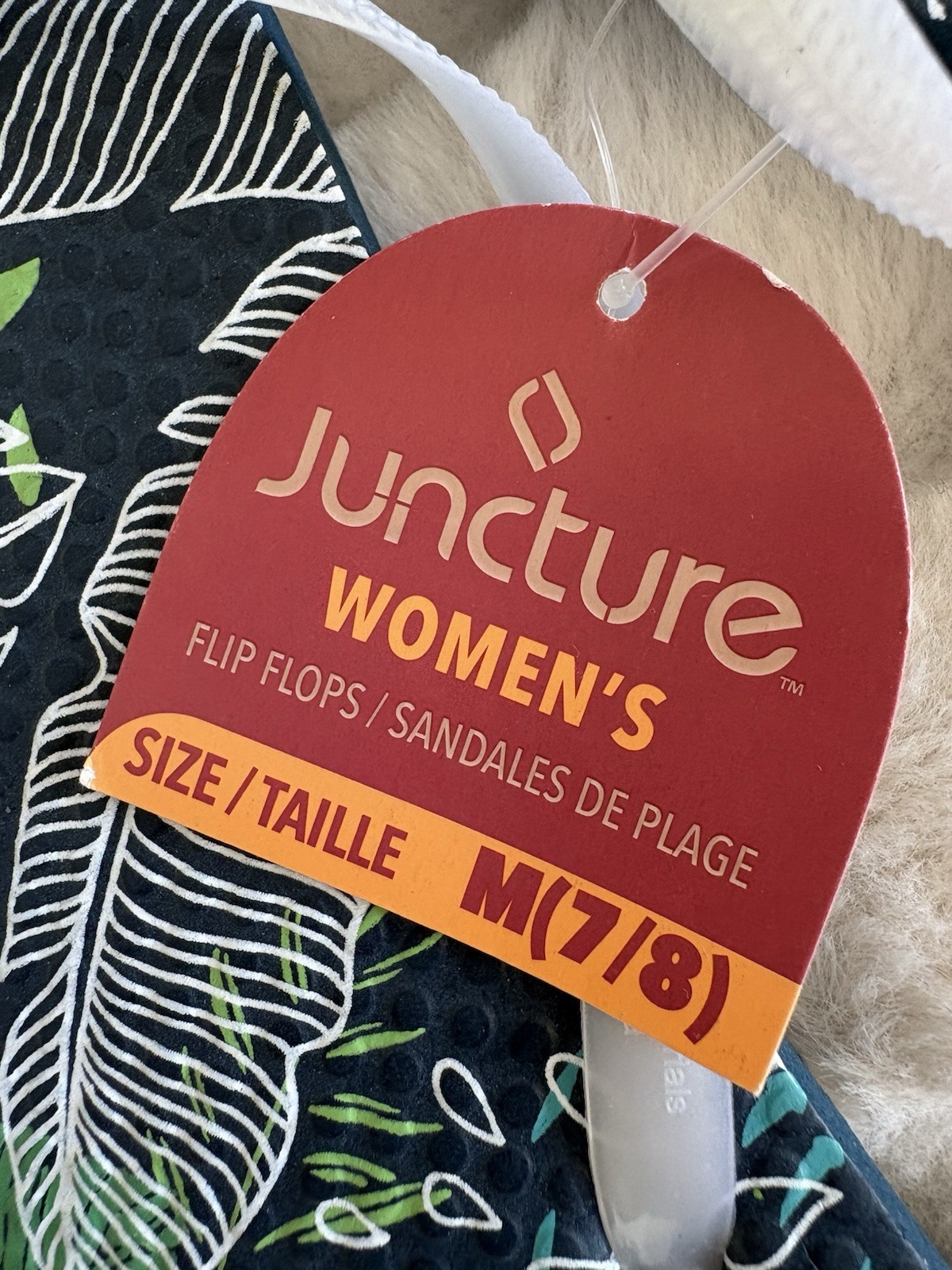 Juncture Women’s Flip Flops Sandals Tropical Leaf Print White Straps Size M 7/8