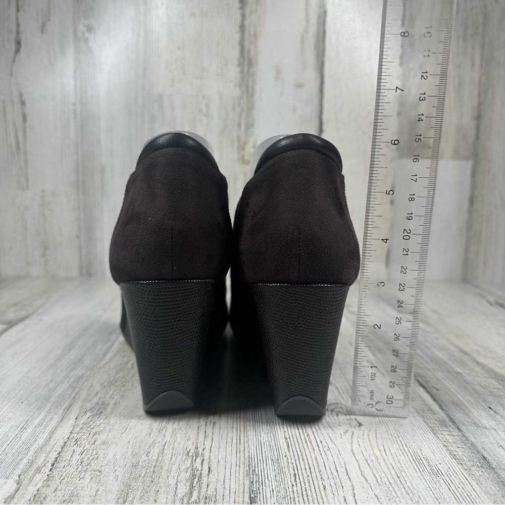 Donald Pliner Wedge Pump Tanah Women’s 11 Textile Leather Brown Chocolate