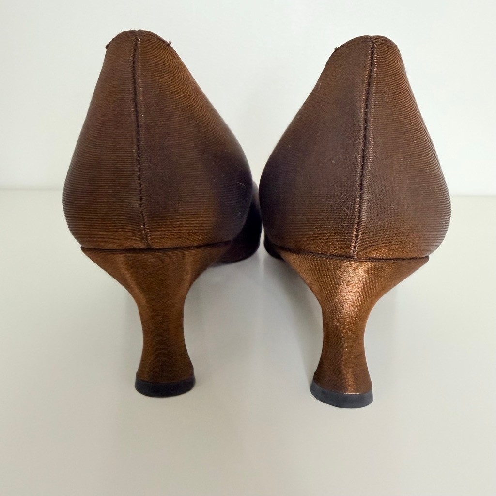 Stuart Weitzman Bronze Sparkle Lame Mary Jane Evening Kitten Heels Size 9