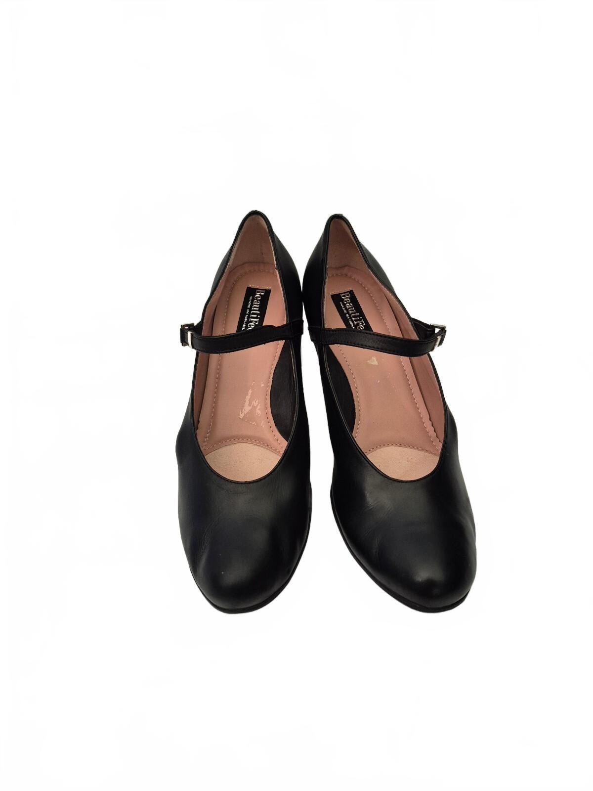 Beautifeel Black Leather Mary Jane Pumps With Adjustable Ankle Strap And 3in Blo