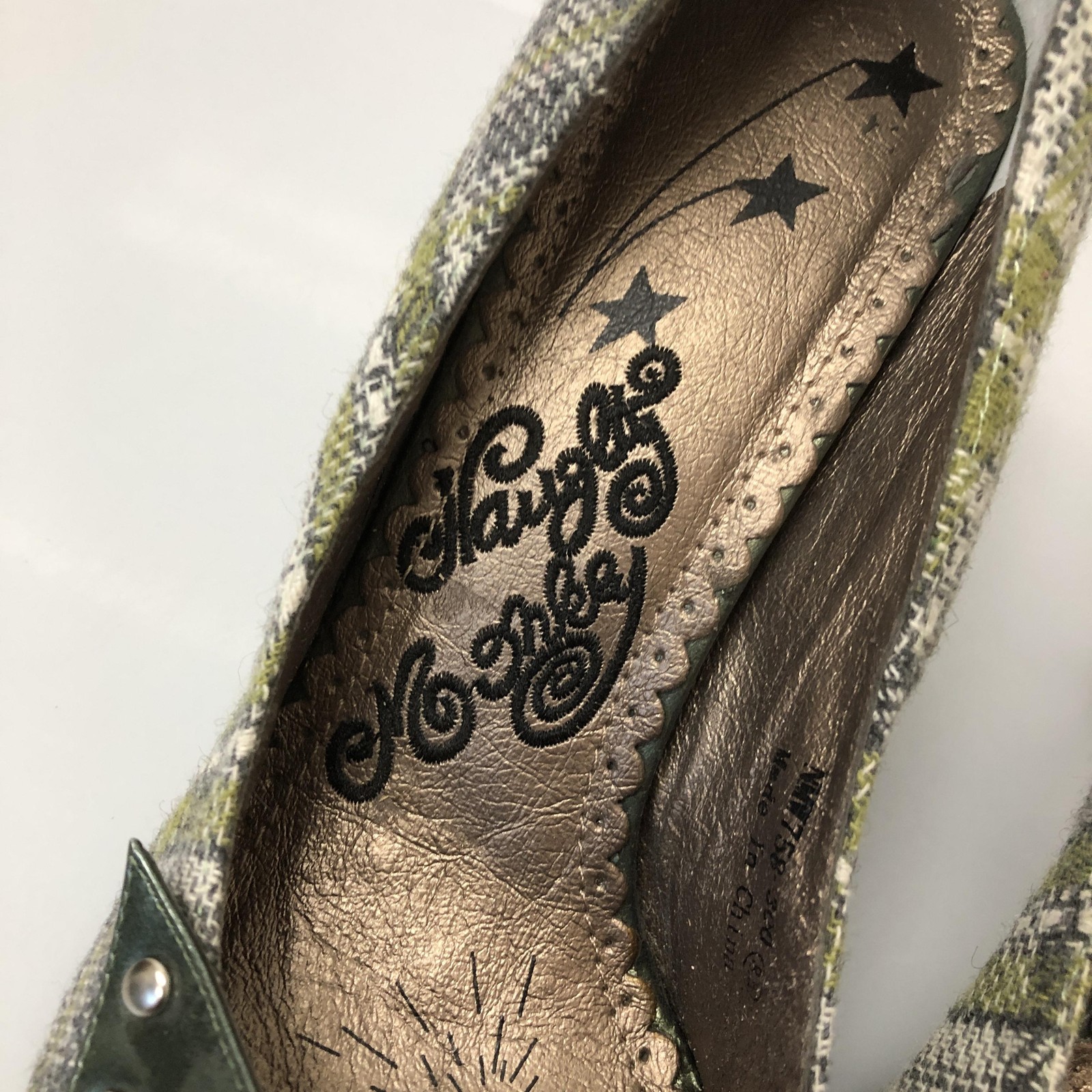 Naughty Monkey Shoes Womens Size 9.5 Green Plaid Pointed Toe Stiletto Heels