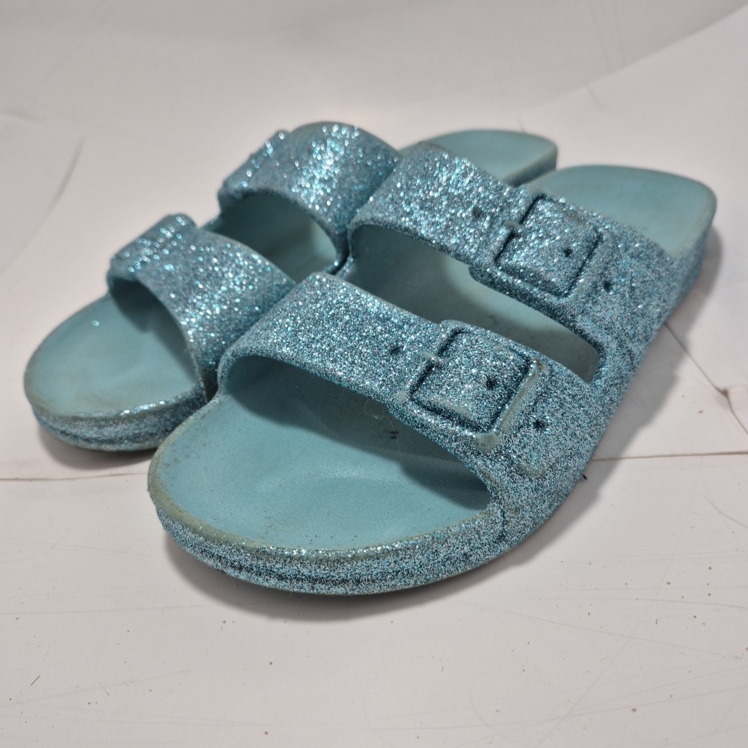 Cacatoes Carioca Slides Size 6 Women Baby Blue Ciel Glitter Summer Beach Pool