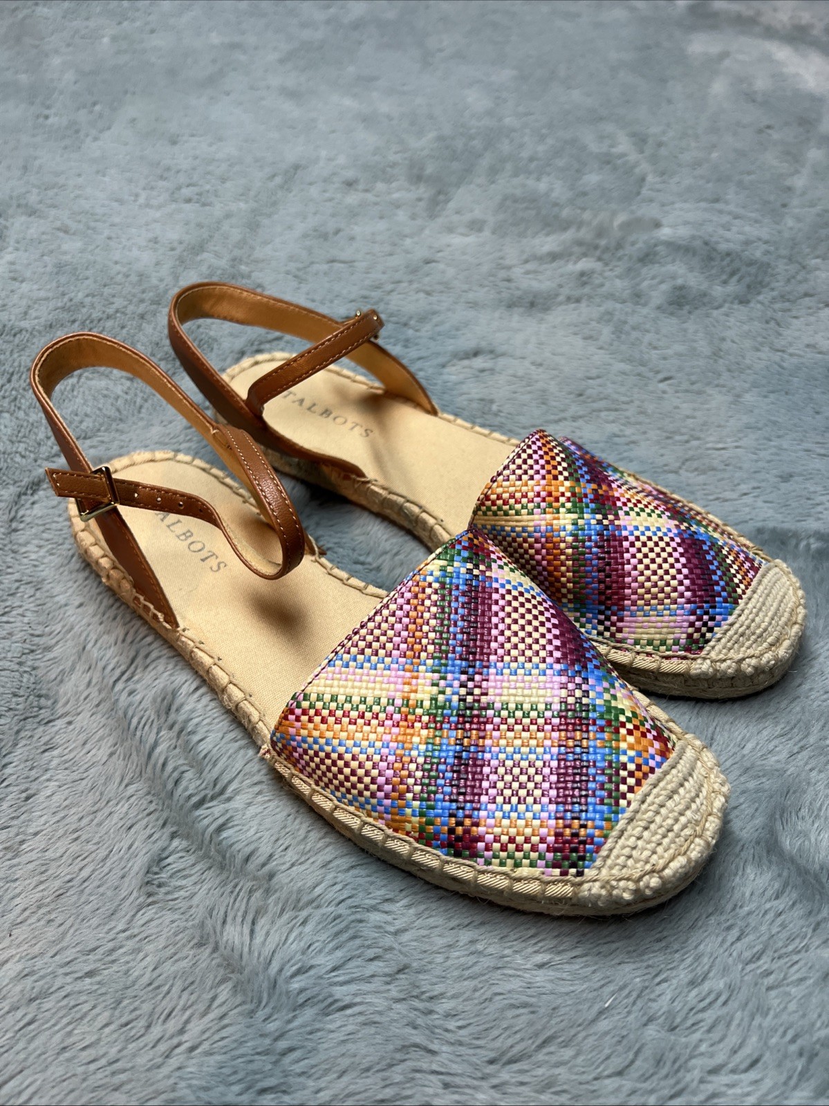 TALBOTS Espadrilles IZZY D’ORSAY Closed Toe Ankle Strap Woven Madras Flats S 8