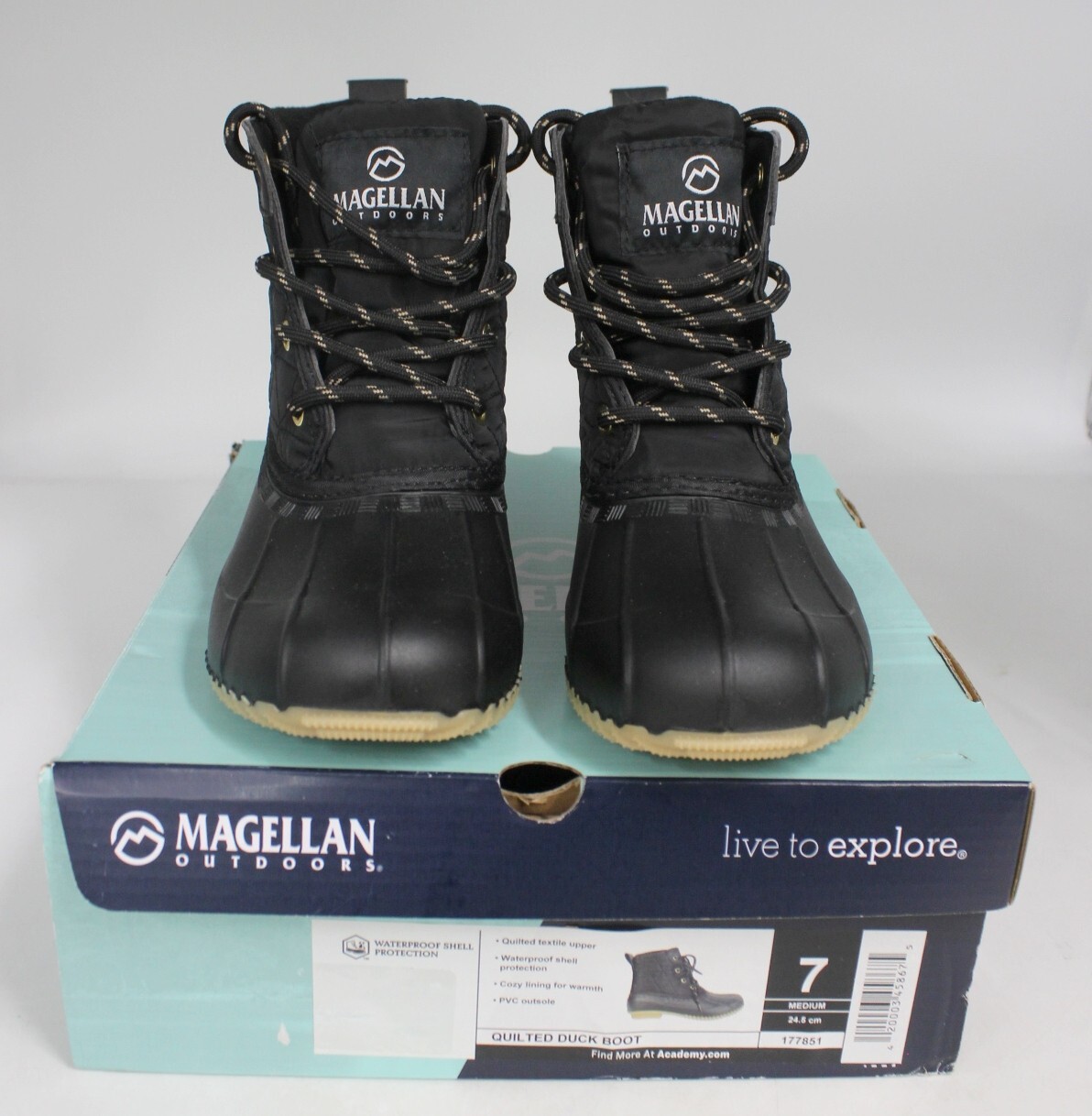Magellan Outdoors Quilted Lace Up Duck Boots Women Size 7 Waterproof Black New