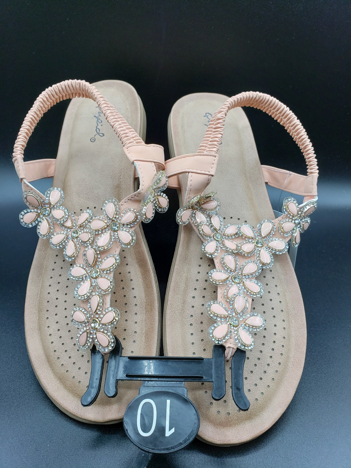 «Qupid» Womens Floral Beaded Bejeweled Rhinestone Sandals Size 10 NWT