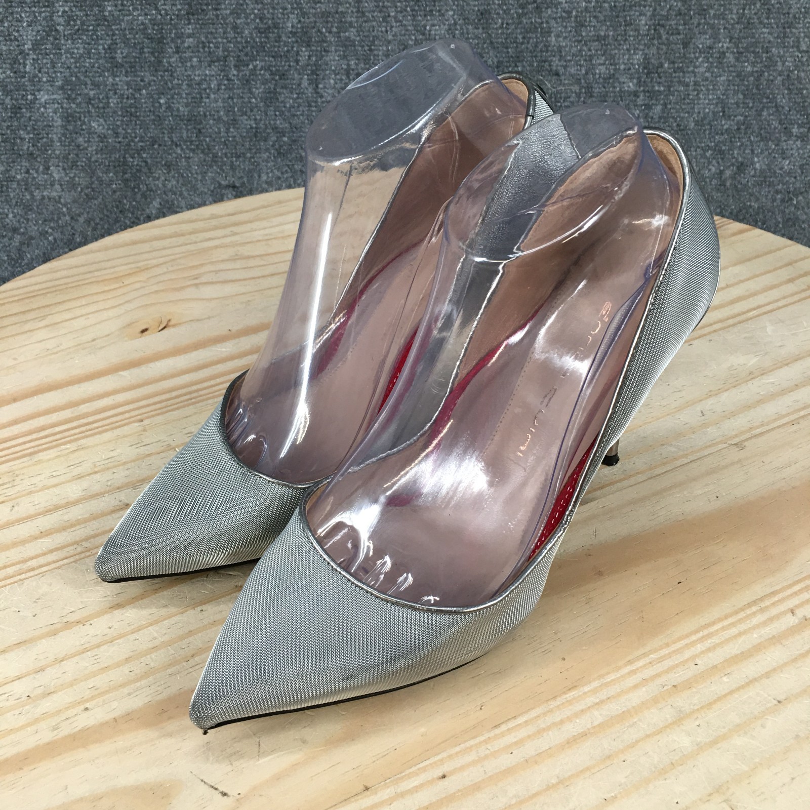 Enrico Cuini Dress Heels Womens 37.5 Slip On Pointed Toe Stiletto Pumps Silver