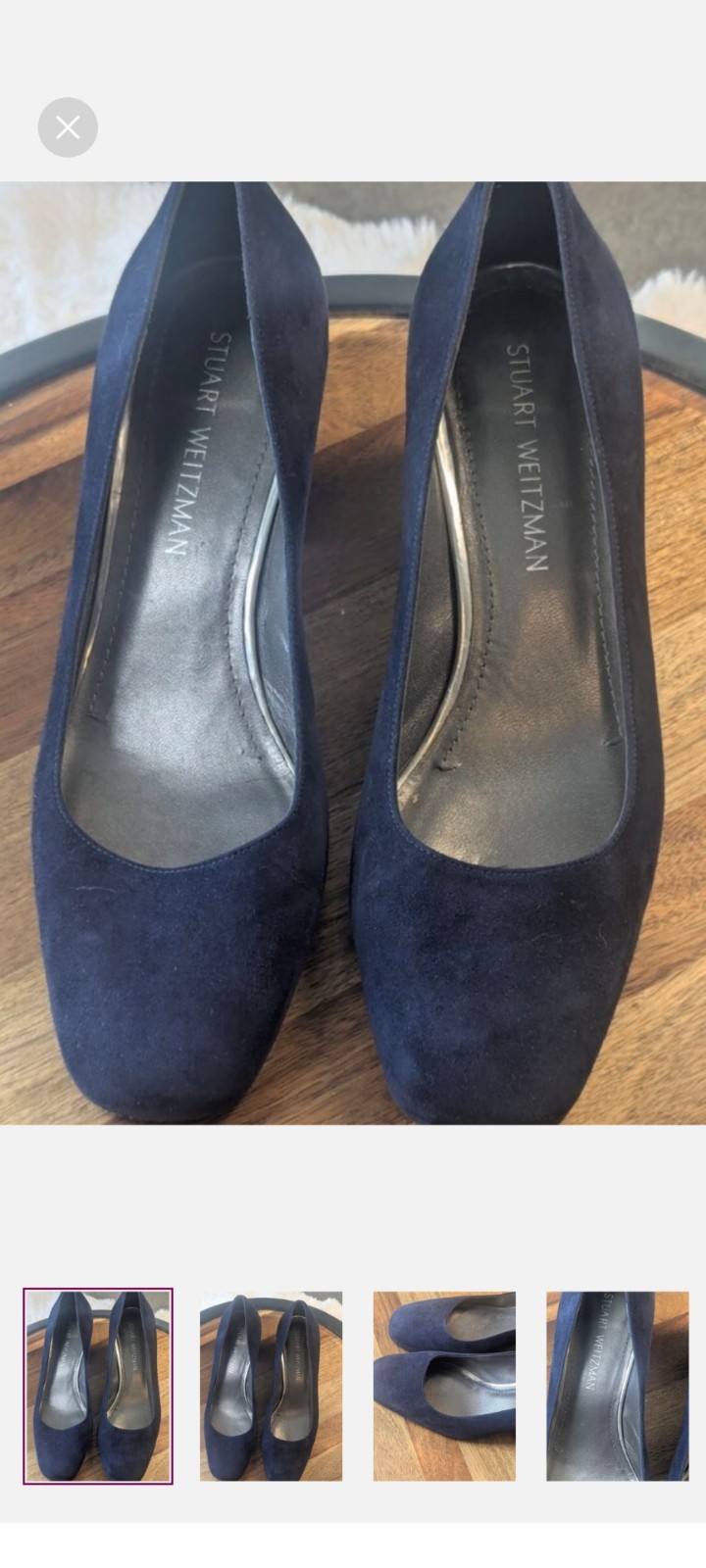 Stuart Weitzman Pumps Marymid Women 9.5M Suede Leather Navy Blue Block Heel