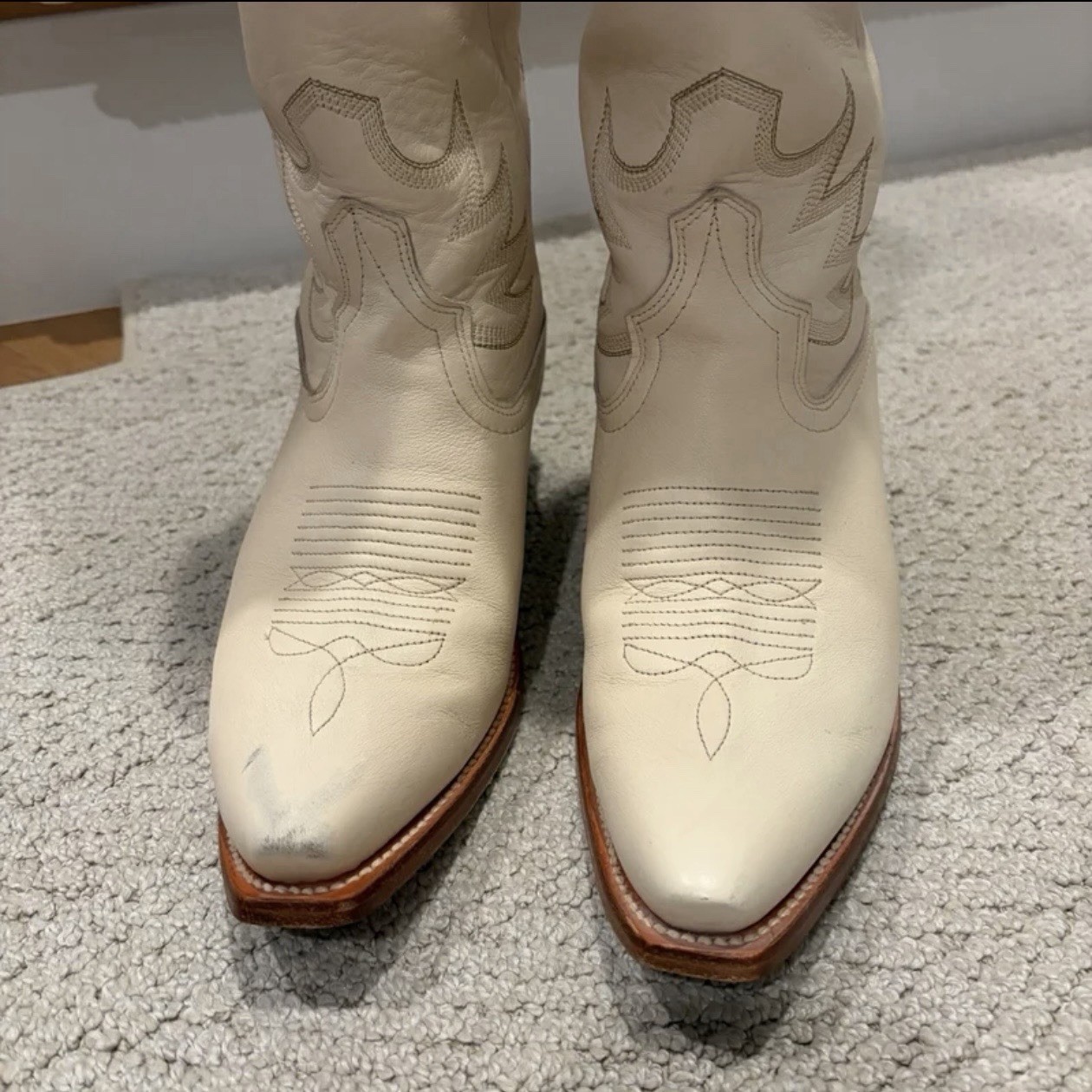 EUC TECOVAS Annie Cowhide Western Boots Bone 8 Cowboy Cowgirl Cream Ivory Mexico